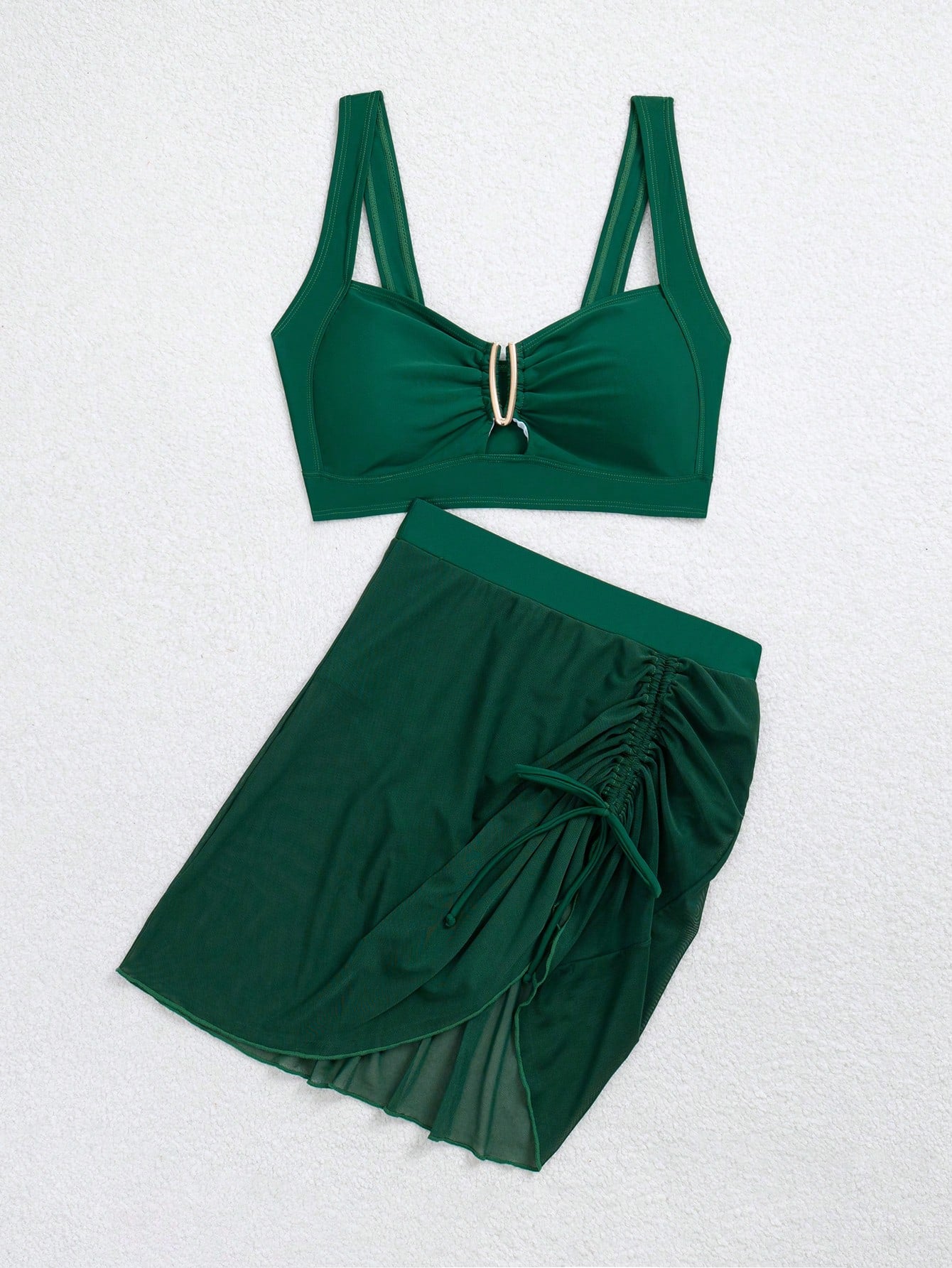 jeederkim New Summer Women Bikini Top With Metal Decor, Matching Sheer Mini Skir