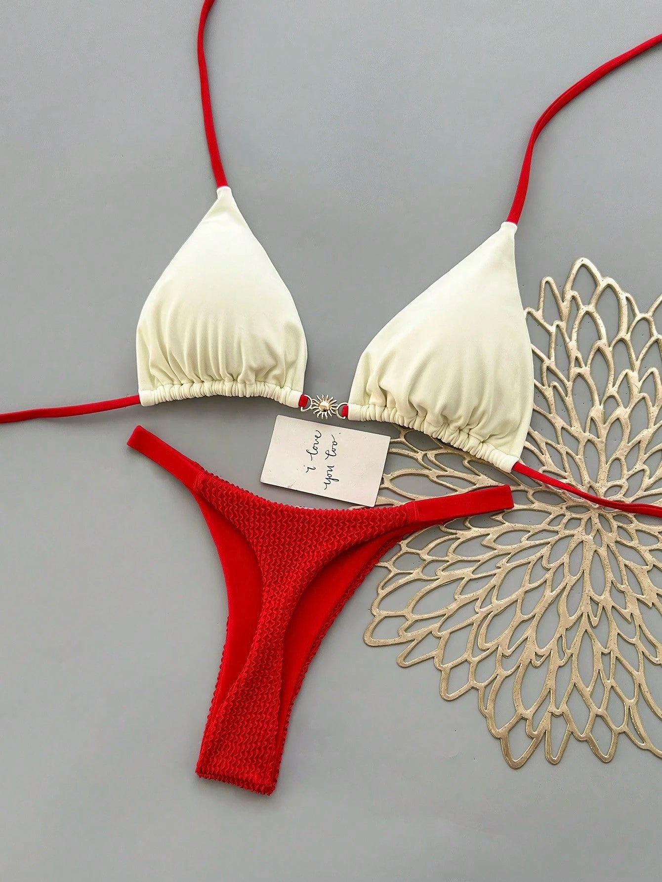 2pcs Casual Elegant Sexy Bohemian Floral Tie-Up Braided Bikini