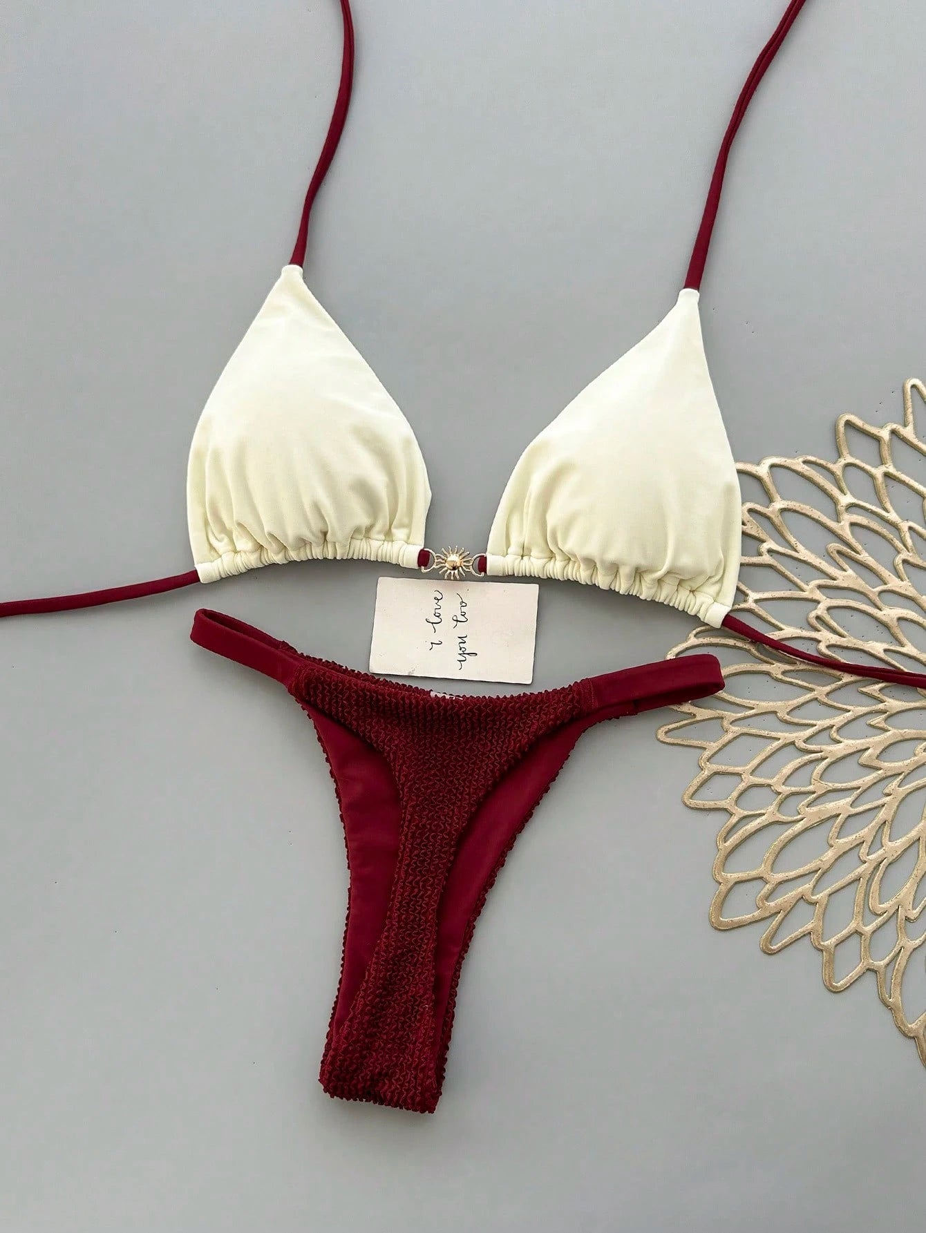 2pcs Casual Elegant Sexy Bohemian Floral Tie-Up Braided Bikini