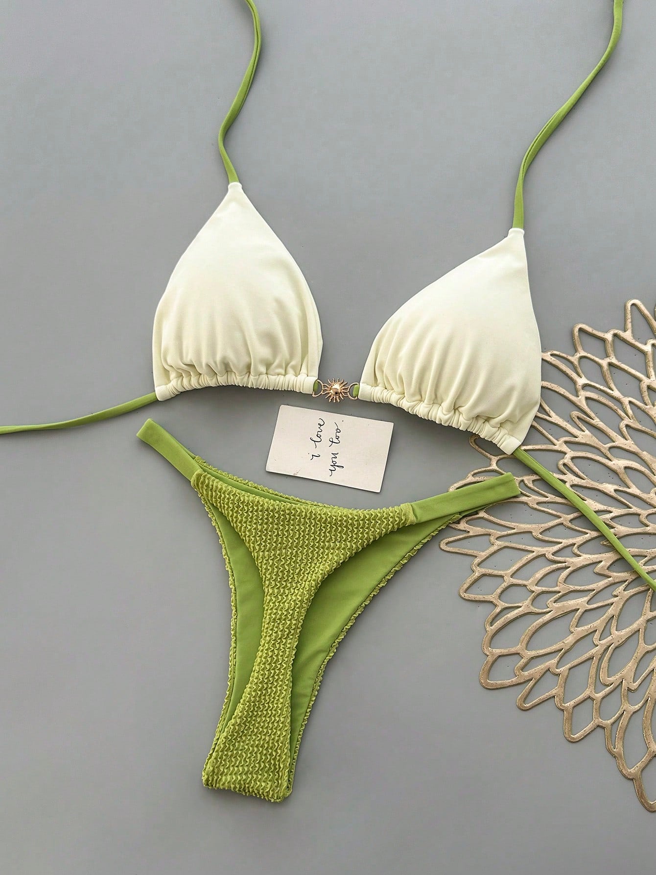 2pcs Casual Elegant Sexy Bohemian Floral Tie-Up Braided Bikini