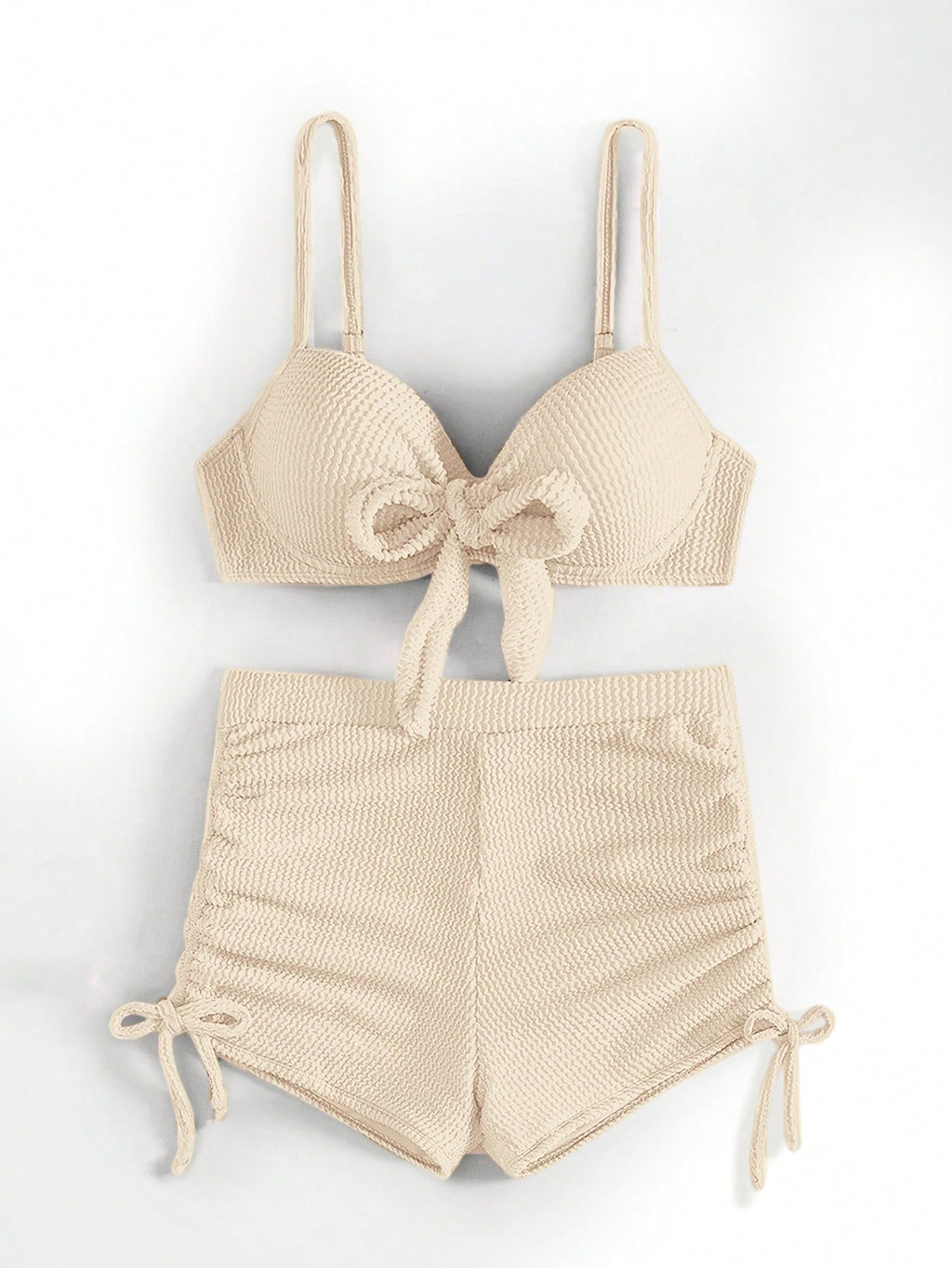 Swim SXY Women's Solid Color Front Knot Fashionable Bikini Set, Summer Beach Vacation White Casual - image 5