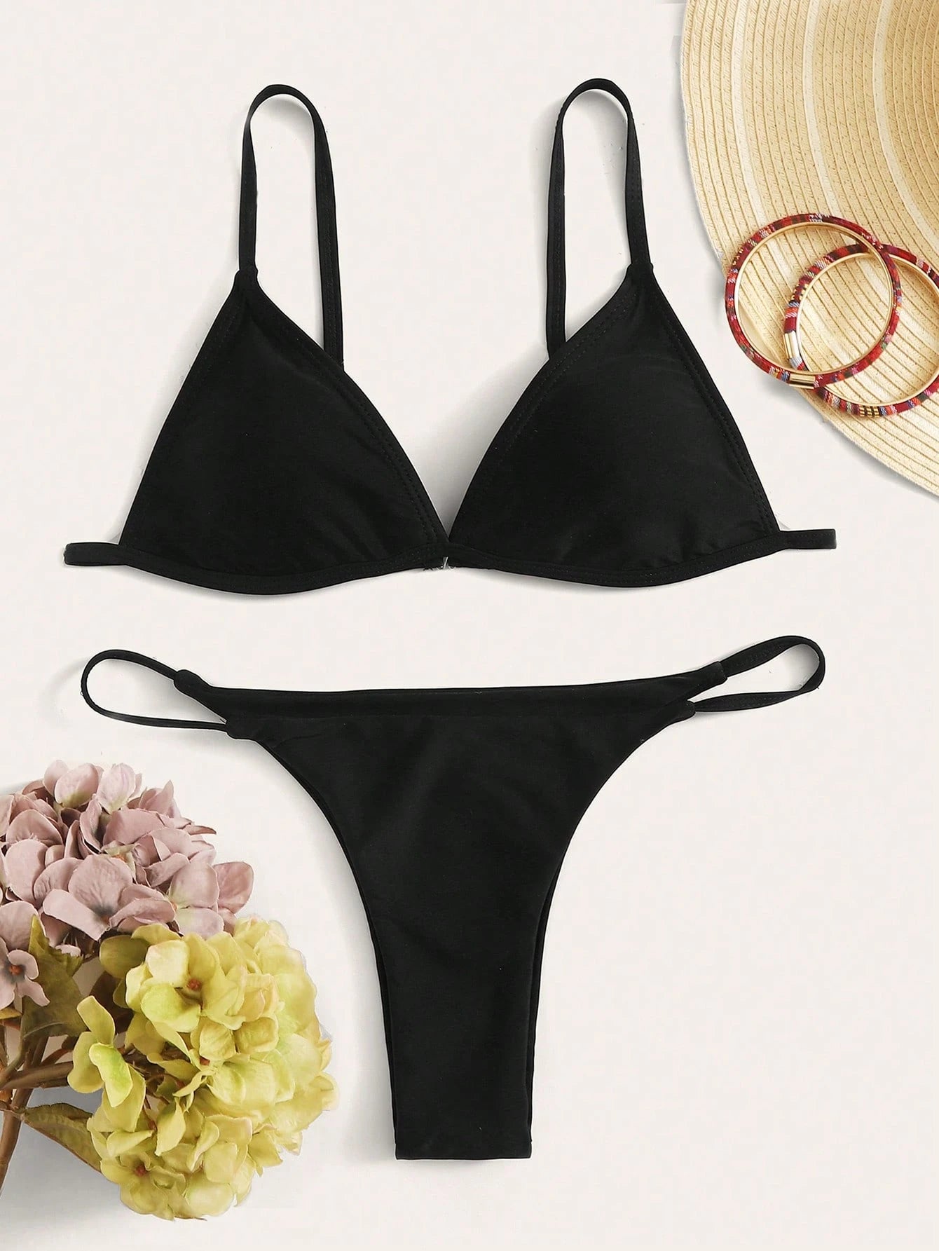 Swim Basics Summer Beach Minimalist Bikini Set Triangle Bra & Thong