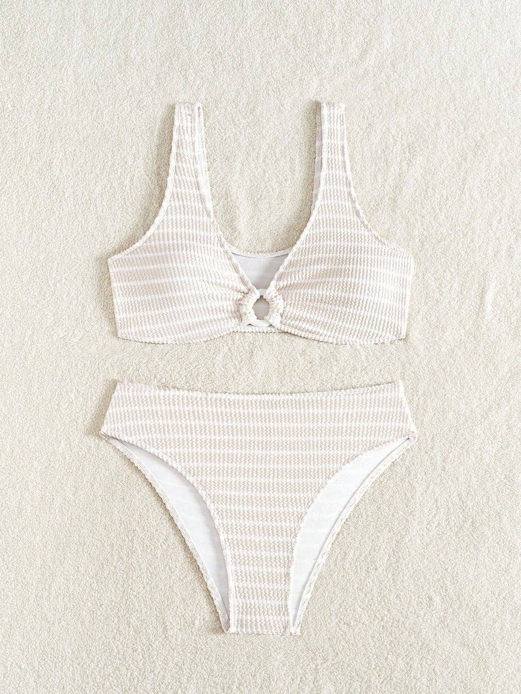 Swim Vcay Women's Striped Circular Ring Connected Sexy Bikini Set For