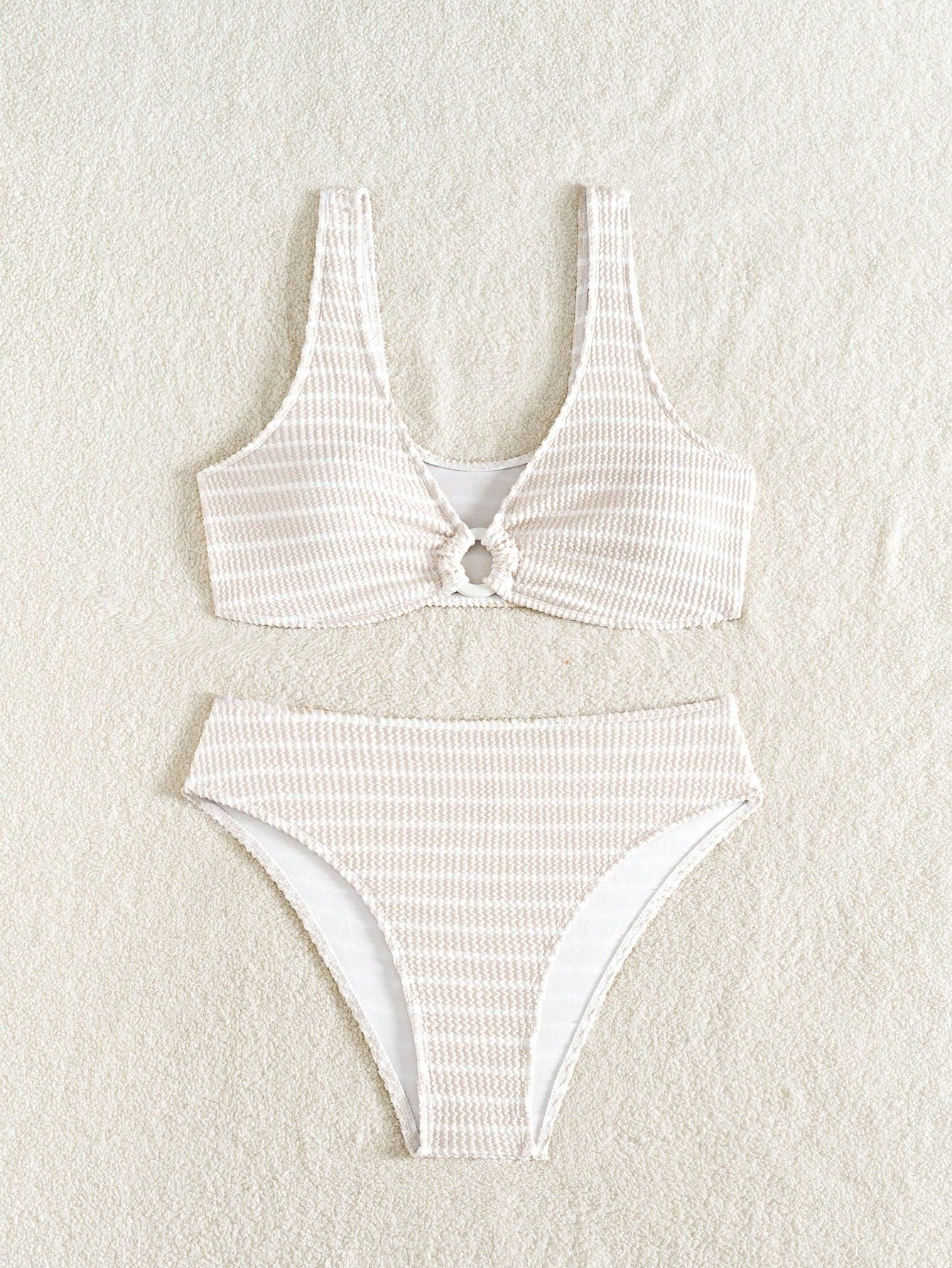 Swim Vcay Women's Striped Circular Ring Connected Sexy Bikini Set For