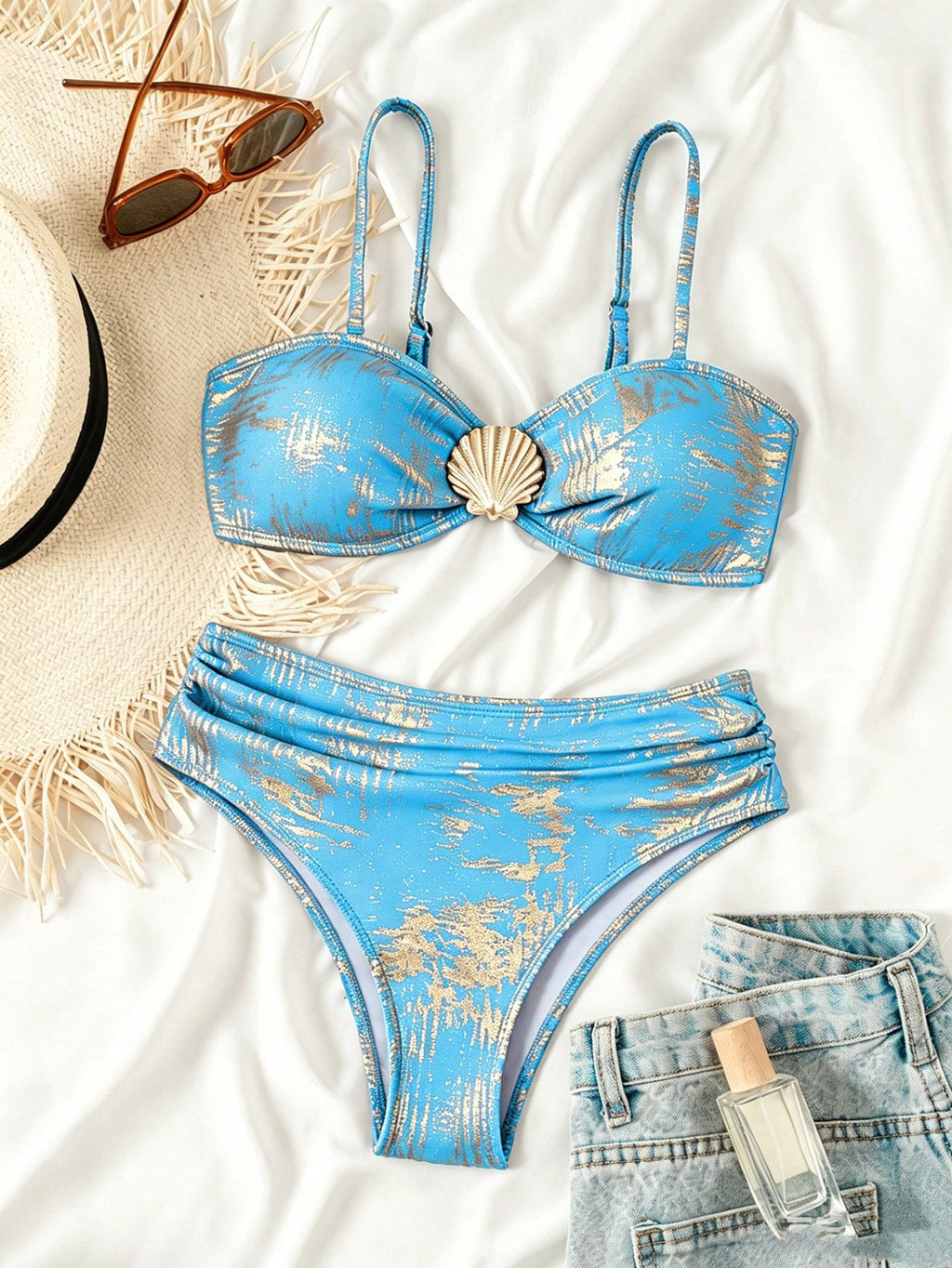 Swim SXY Royal Blue,Summer,Casual,Beach Party,Holiday,Vacation,Holiday 2-Piece Metallic Knit Swimwear,Bandeau - image 17