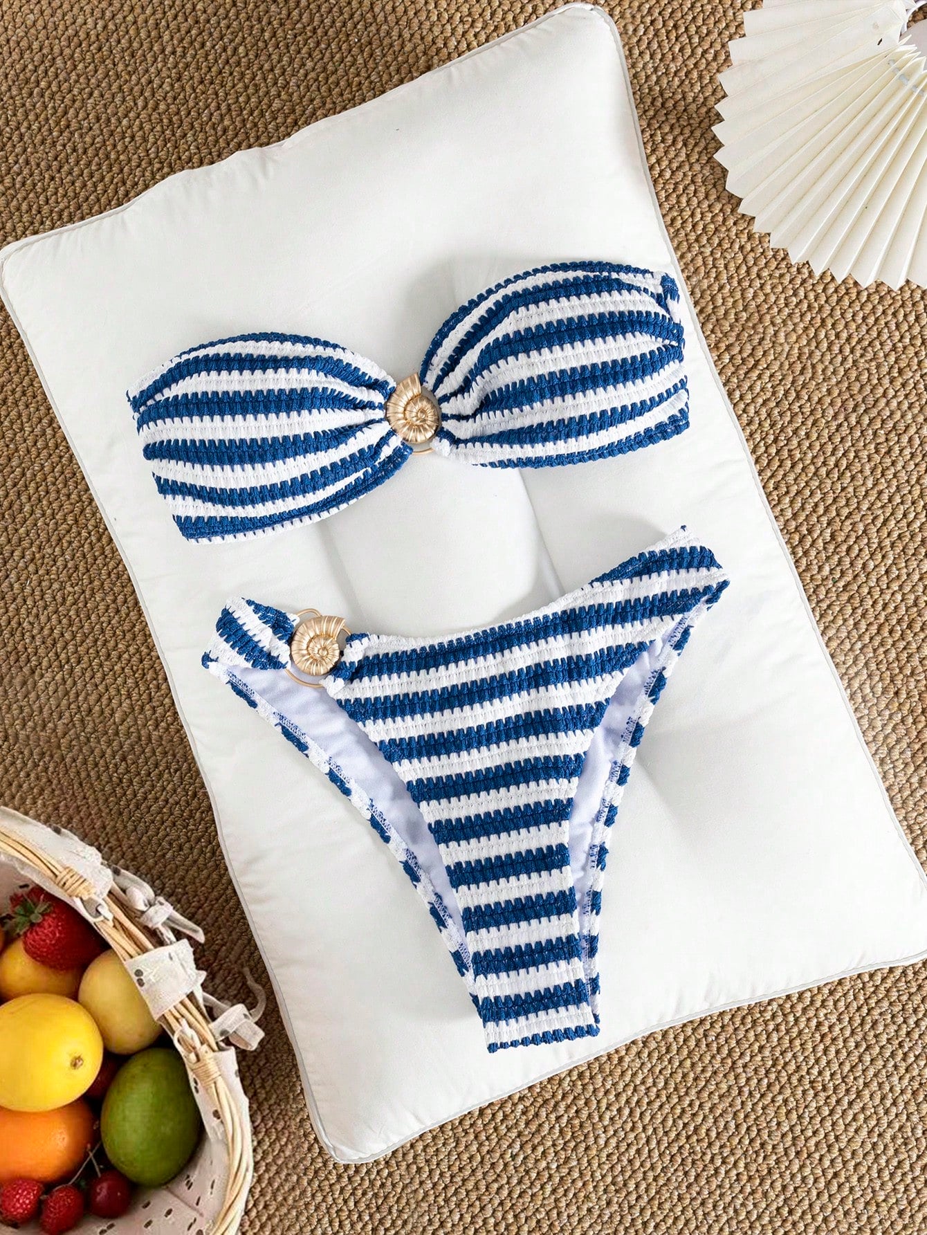 Slim Striped Women's Two Pieces Bikini, Sexy European Strapless
