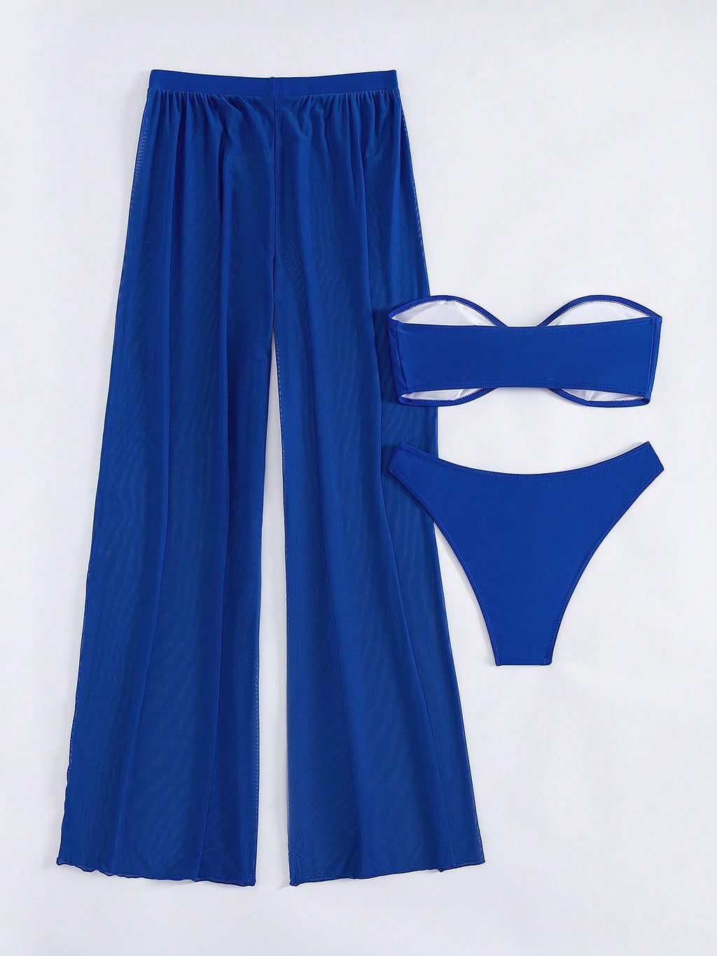 Costavie 3pcs/Set New Yellow Bandeau Top, Triangle Bottoms, And Mesh Beach Pants