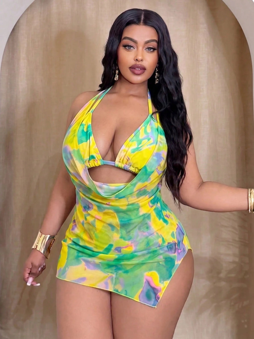 Swim SXY Plus Size Women's Baby Blue Ombre Halter Bikini Set Set With Loose Cover-Up Dress Vacation Summer - image 13