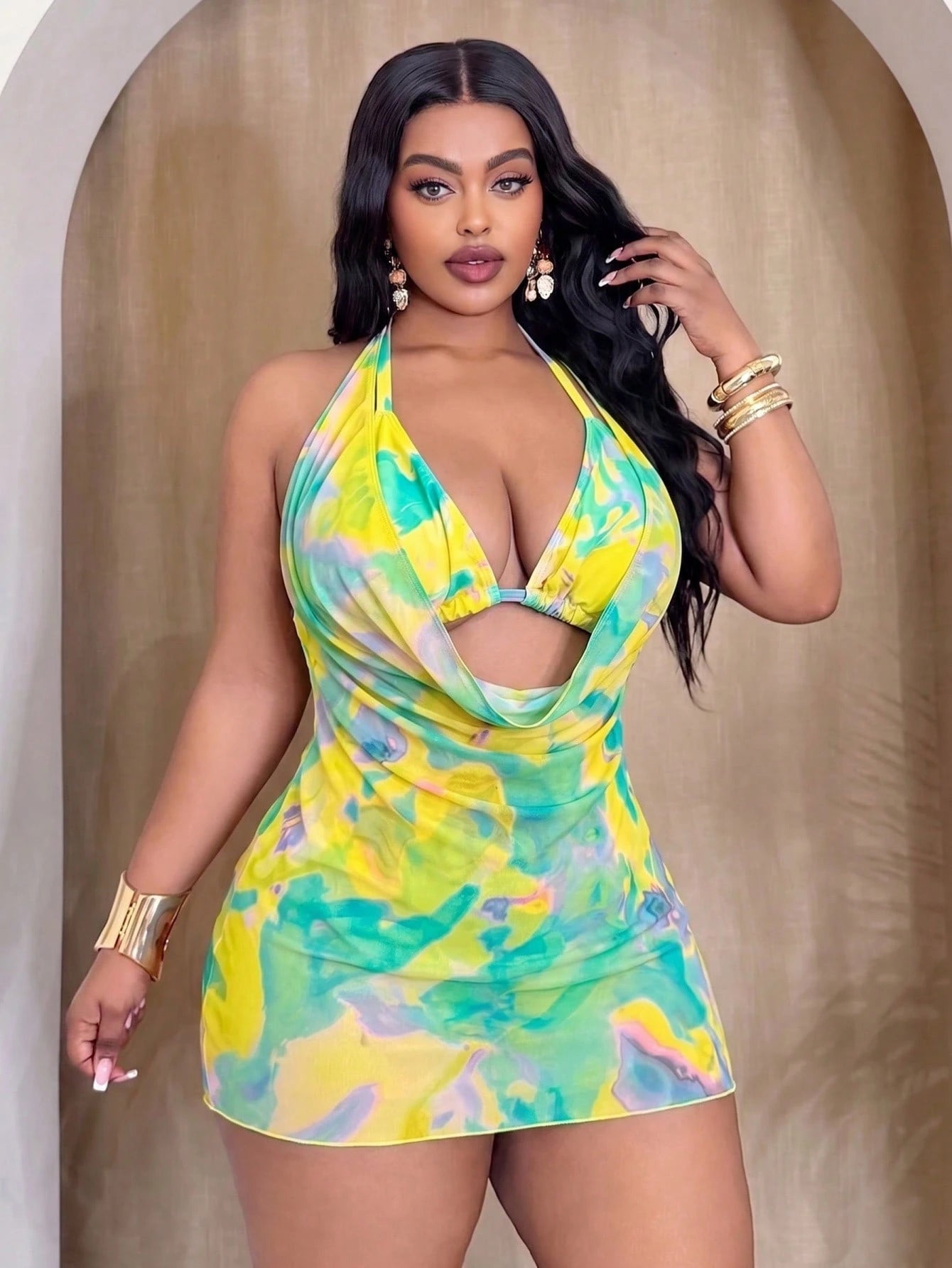 Swim SXY Plus Size Women's Baby Blue Ombre Halter Bikini Set Set With Loose Cover-Up Dress Vacation Summer - image 11