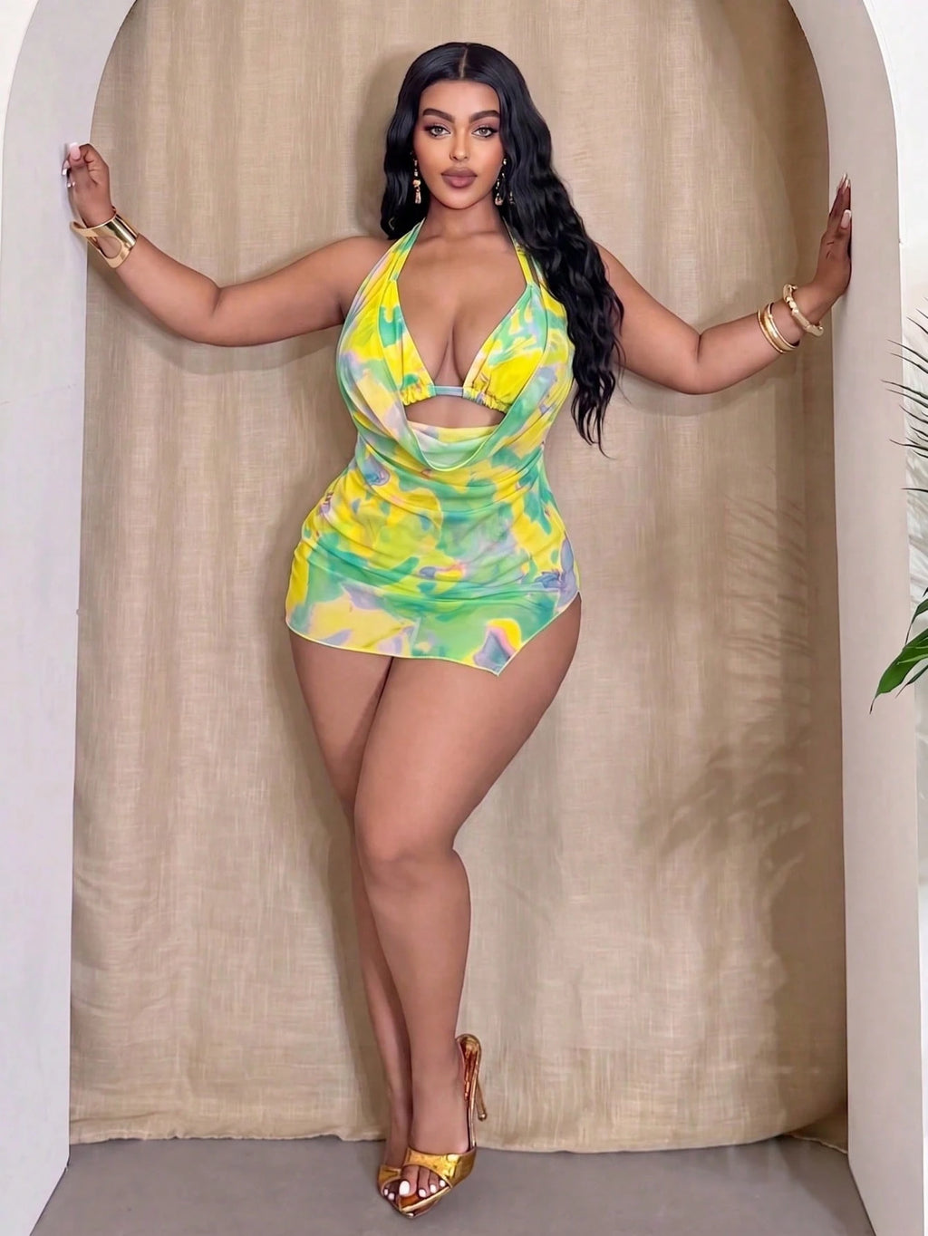 Swim SXY Plus Size Women's Baby Blue Ombre Halter Bikini Set Set With Loose Cover-Up Dress Vacation Summer - image 14