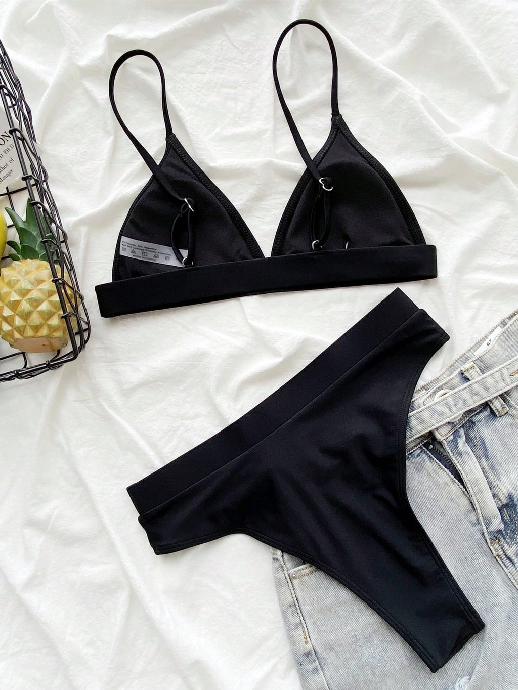 Swim Basics Summer Beach Solid High Waisted Bikini - image 2