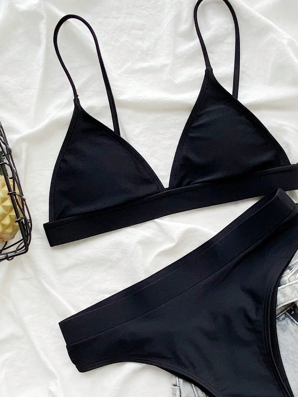 Swim Basics Summer Beach Solid High Waisted Bikini - image 4