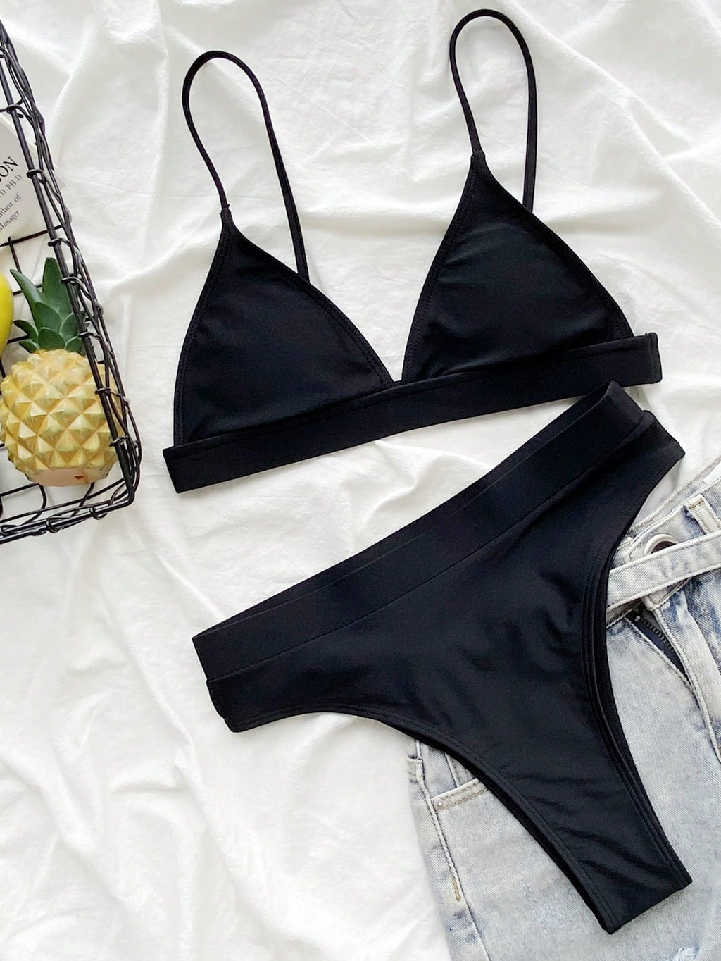 Swim Basics Summer Beach Solid High Waisted Bikini - image 5