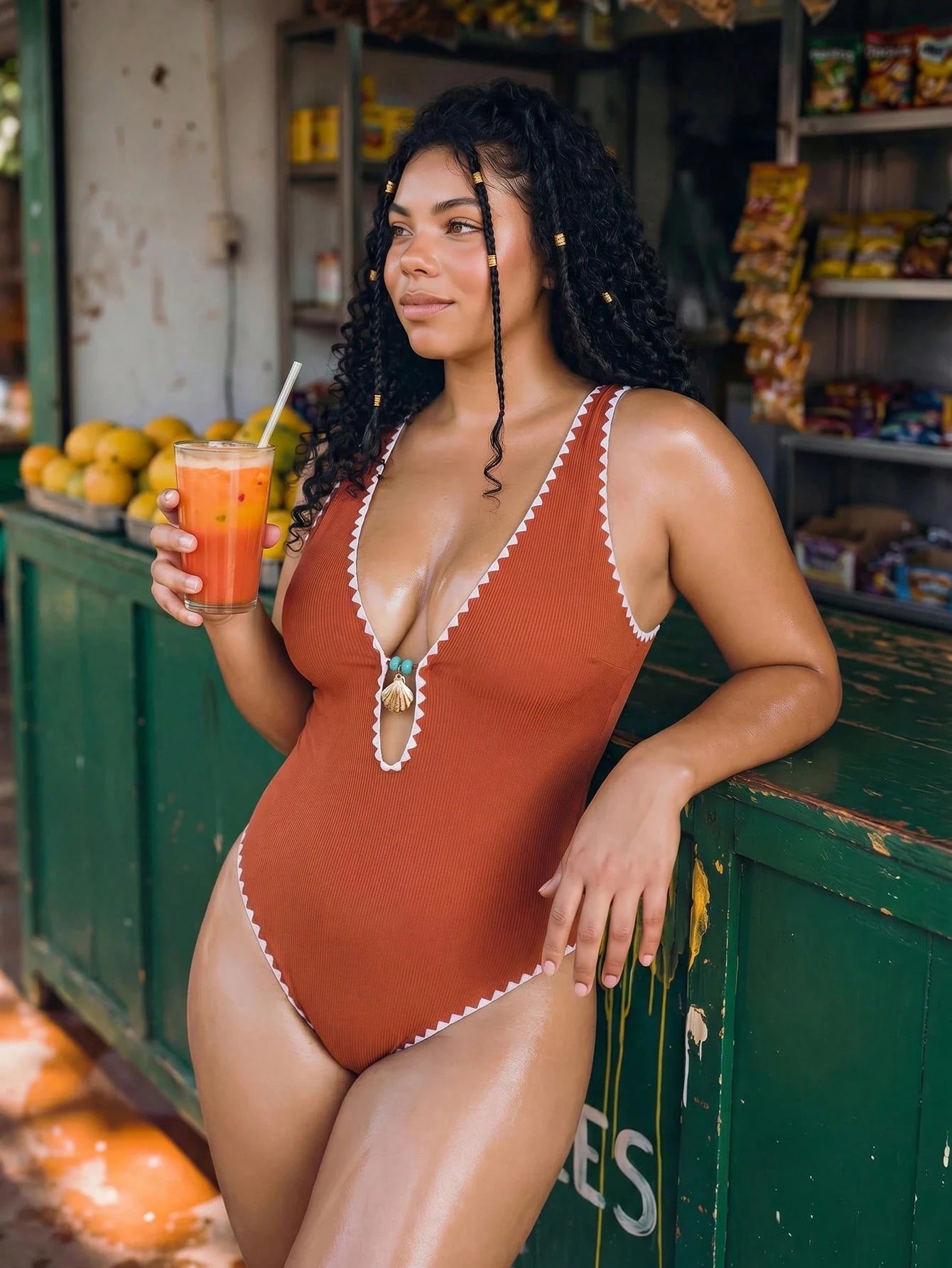 Swim Vcay 2026 New Orange Textured One-Piece Swimsuit,Ladies Monokini Decorated With Seashells And Contrast - image 14