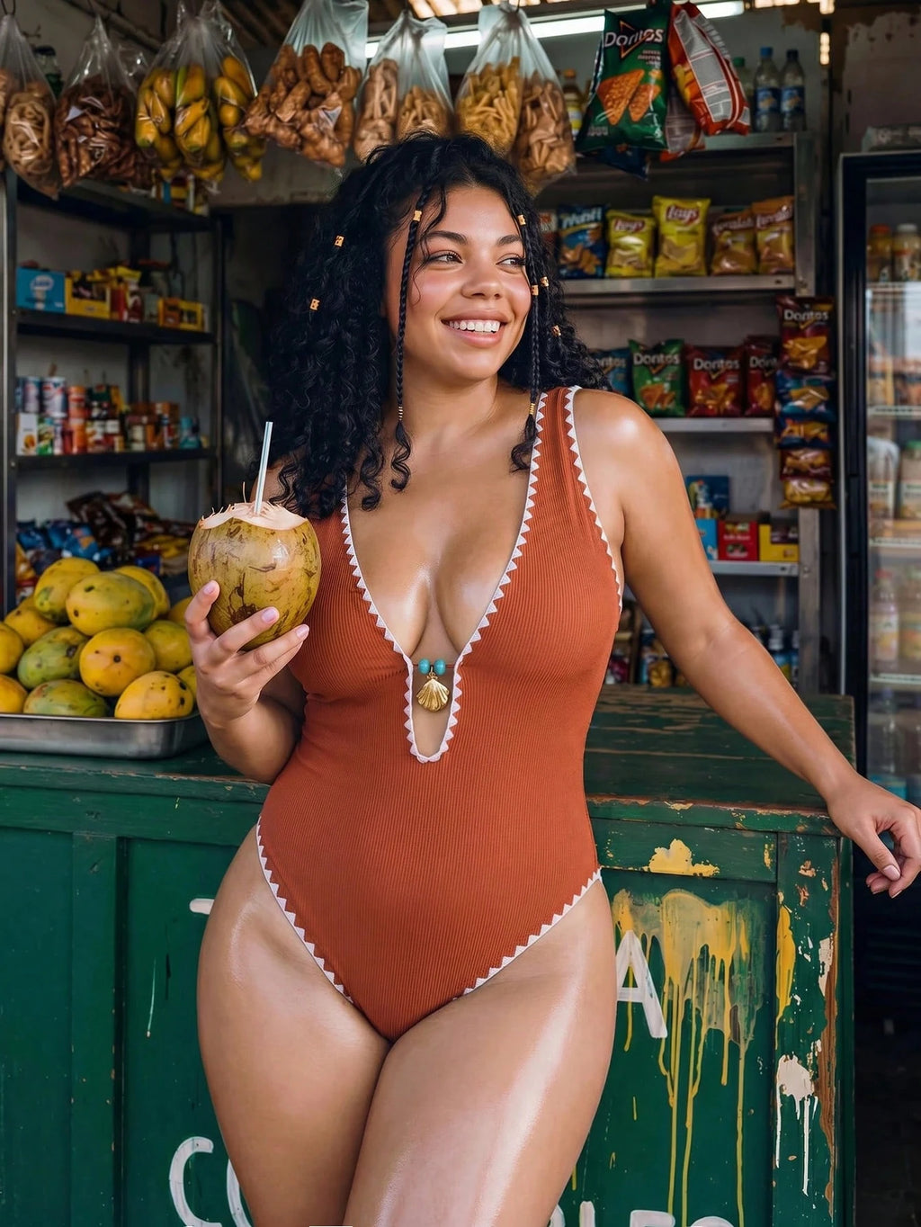 Swim Vcay 2026 New Orange Textured One-Piece Swimsuit,Ladies Monokini Decorated With Seashells And Contrast - image 15