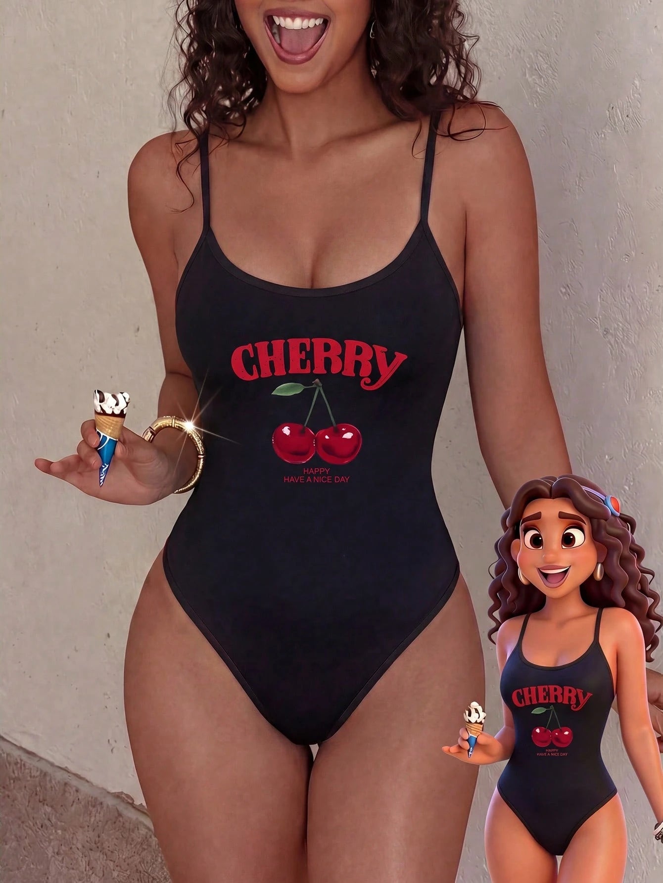 Swim Vcay Women's One-Piece Cute Printed Vacation Casual One-Piece Swimsuit