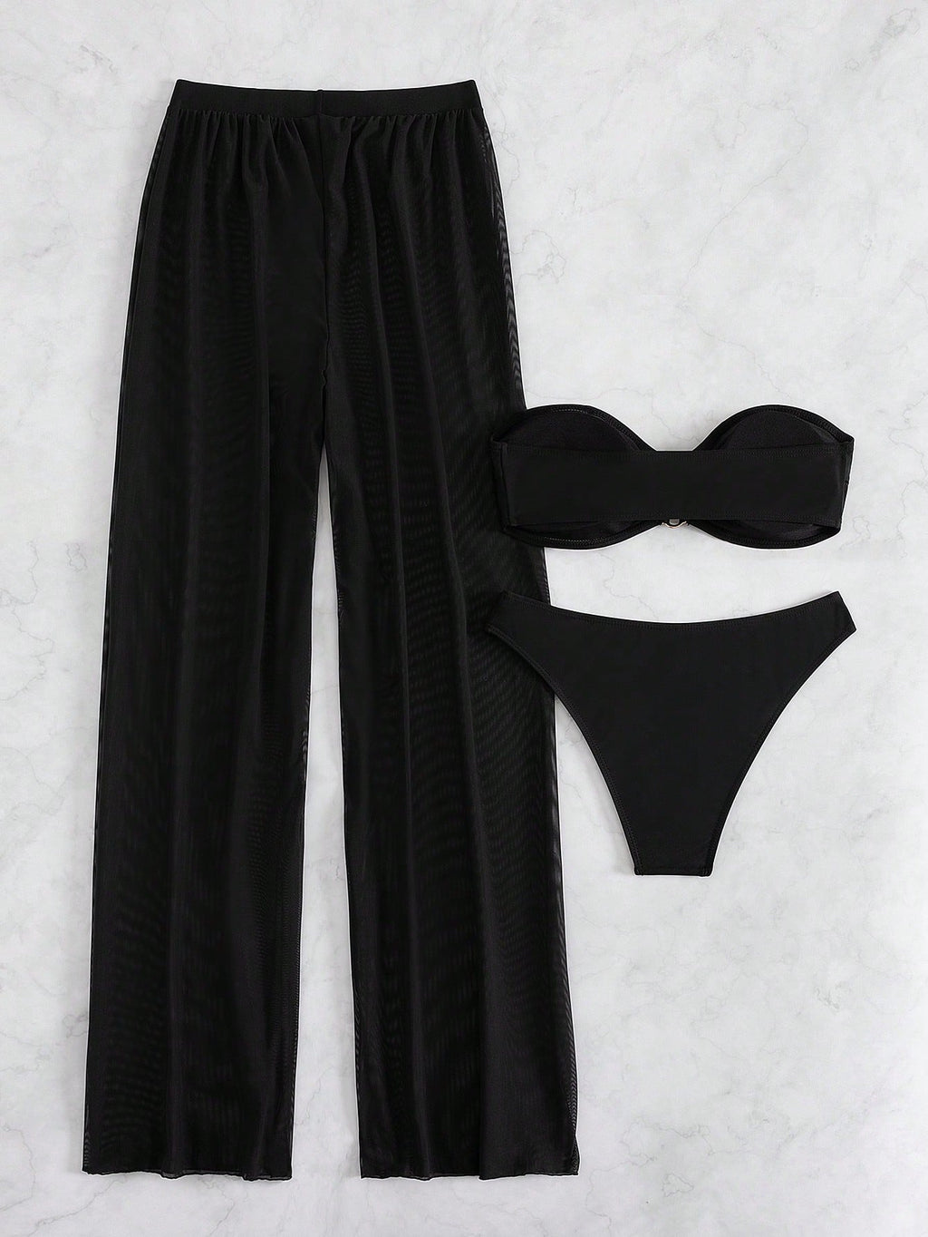 Costavie 3pcs/Set New Yellow Bandeau Top, Triangle Bottoms, And Mesh Beach Pants