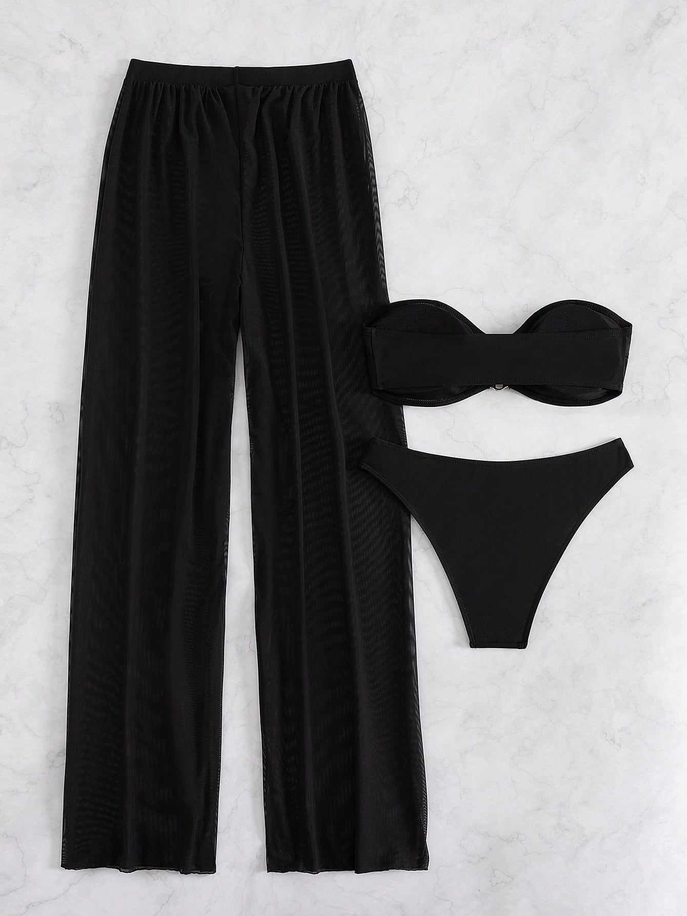 Costavie 3pcs/Set New Yellow Bandeau Top, Triangle Bottoms, And Mesh Beach Pants