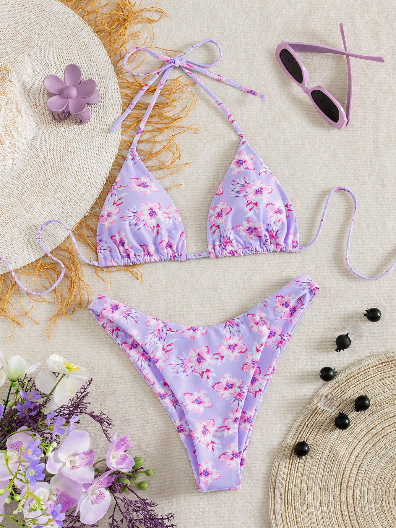 Bonvoyette 2026 Spring/Summer New Floral Print Sexy Backless Halter