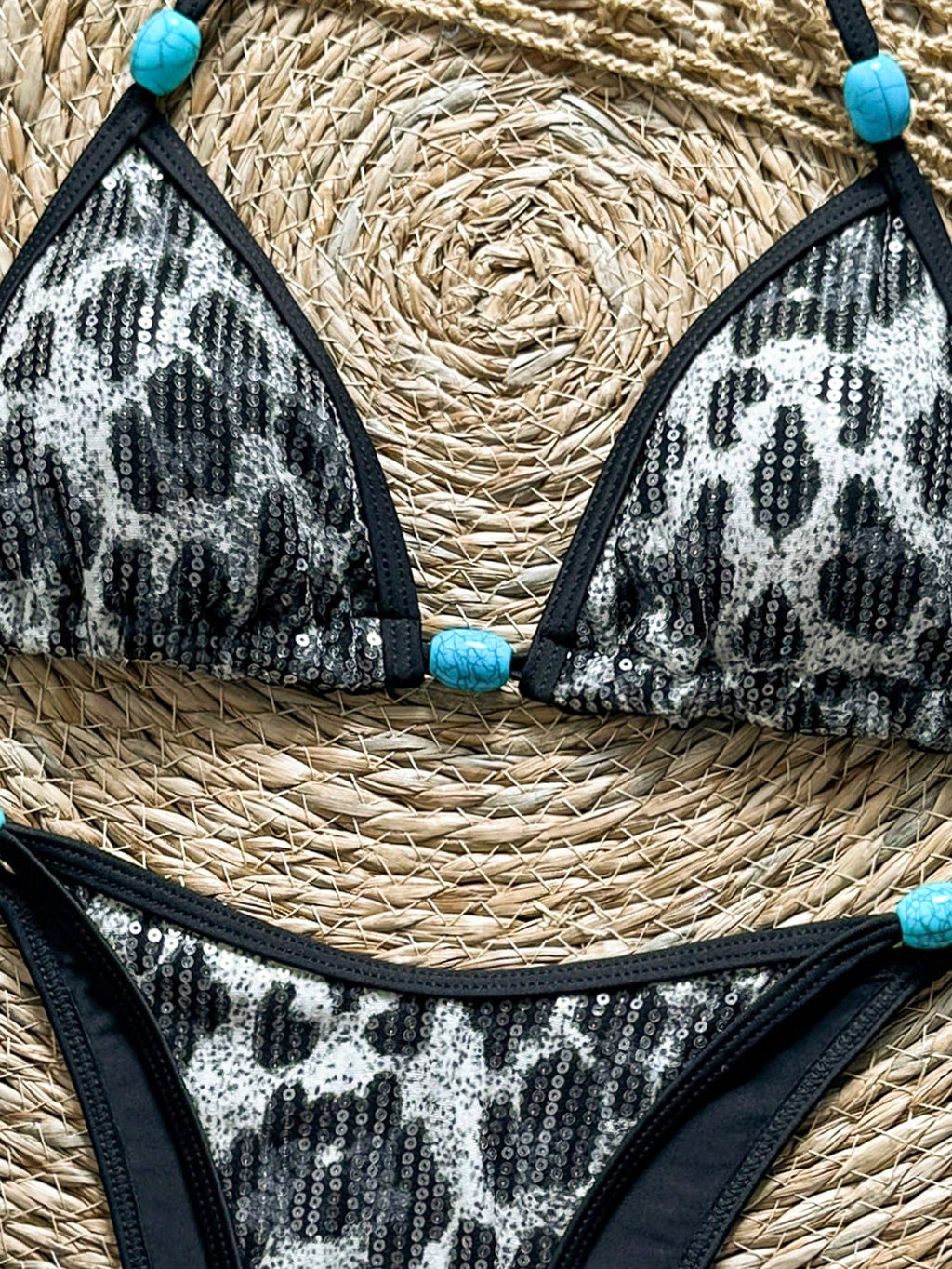 Swim Vcay Swim -D 2pcs/Set Brown Sequin Animal Leopard Snake Print