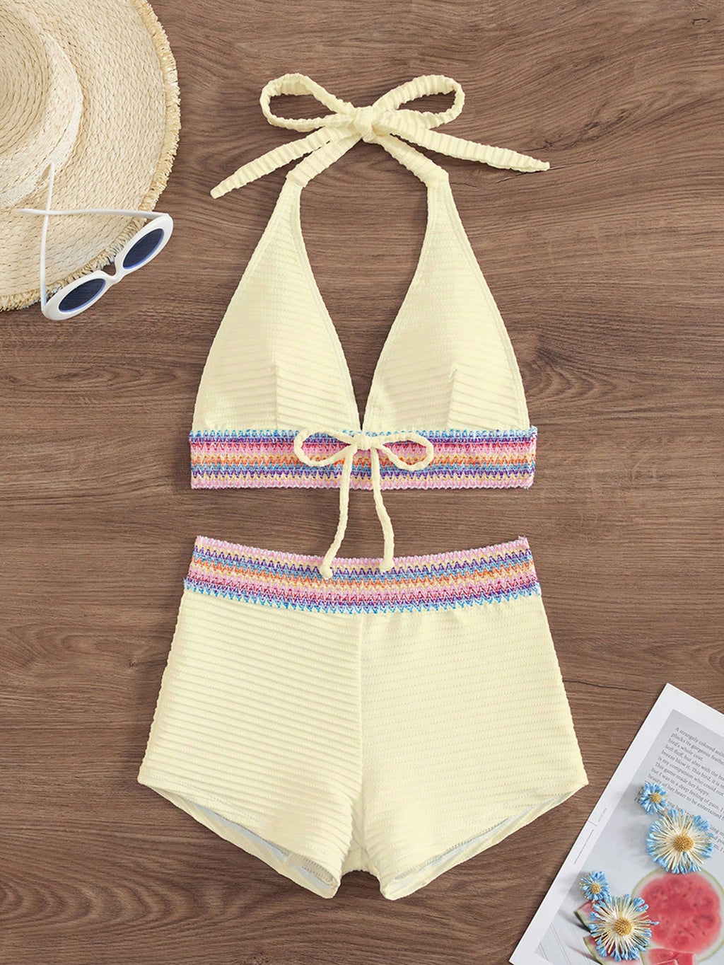 Swim Vcay 2pcs Spring Break Tie-Dye Halter Wrap Back Beach Bikini Set,Casual Holiday Party Festival Beach - image 4