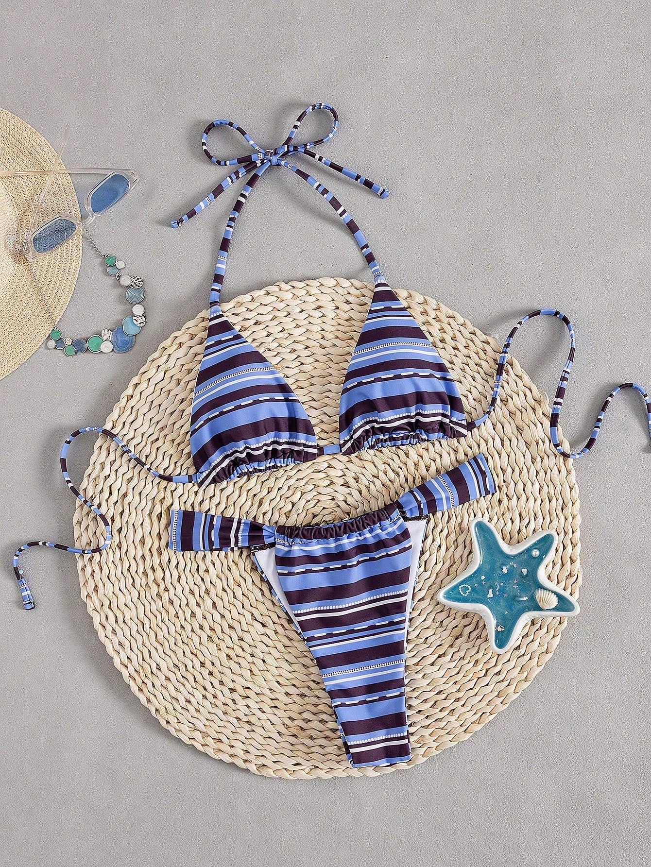 Women's Sexy Colorful Striped Bohemian Style Halter Tie Back Bikini