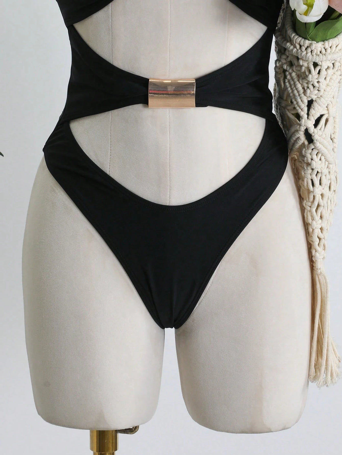 2026 European And American Cross-Border Hot Selling Solid Color Hollow Sexy Halter Tie Swimwear With Mesh - image 13