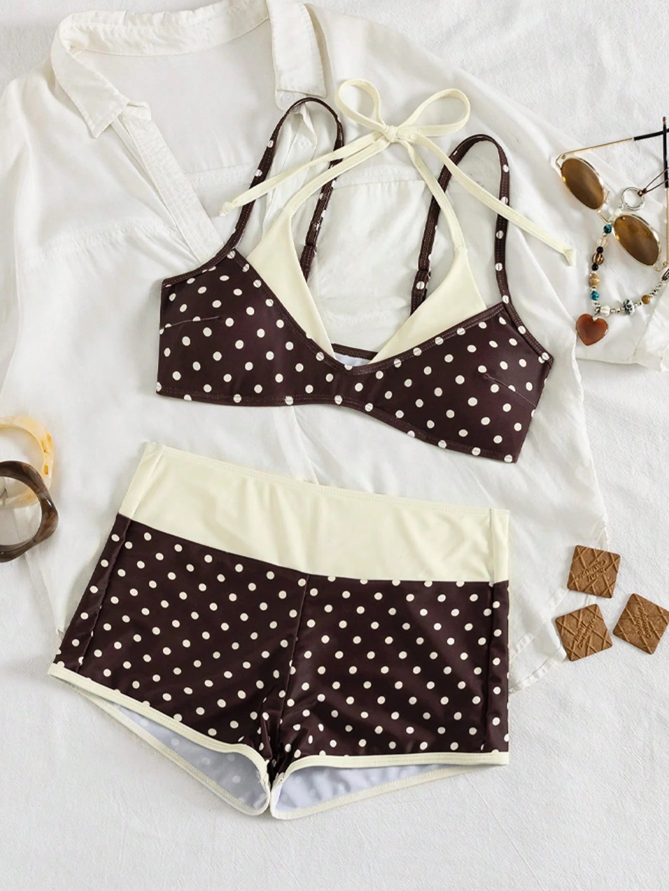 Bonvoyette New Arrival Spring/Summer American Retro Pink & Blue Cartoon Dopamine Sardine Print Halter - image 3