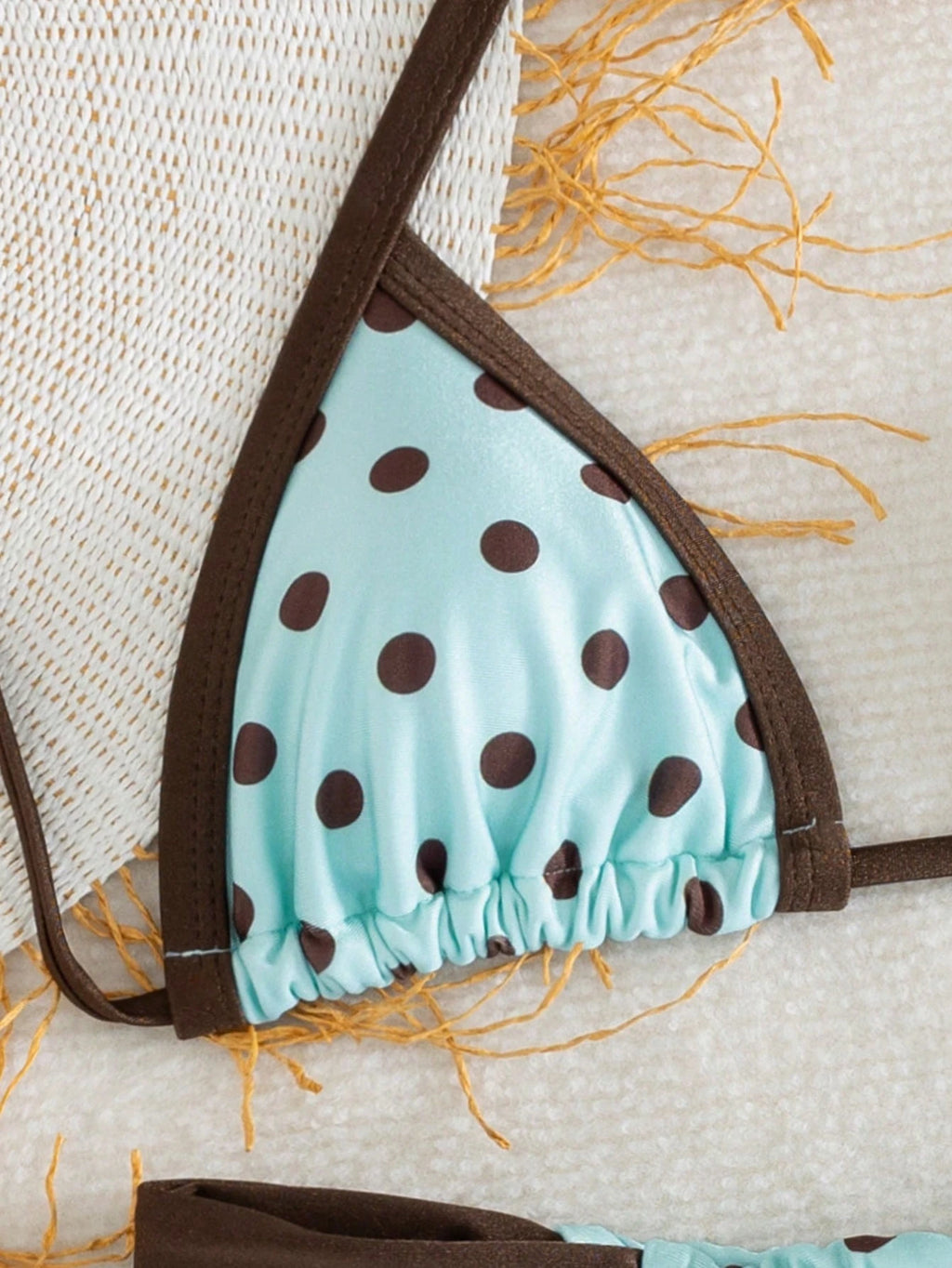 Swim Mod Contrast Color Polka Dot Print Halter Neck Tied Two Pieces