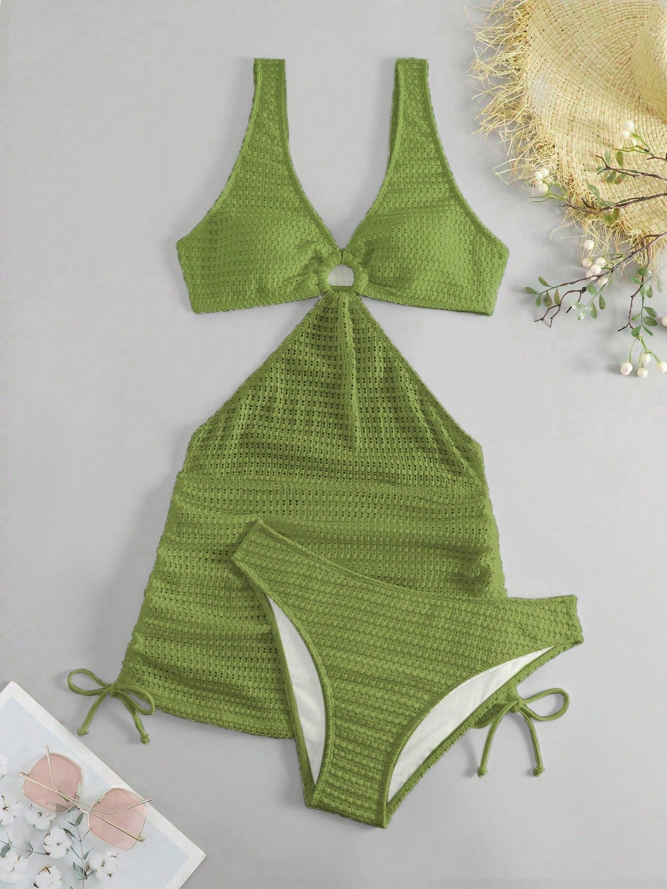 Swim Vcay Women's Solid Color Hollow Out Vacation Style Bikini Set
