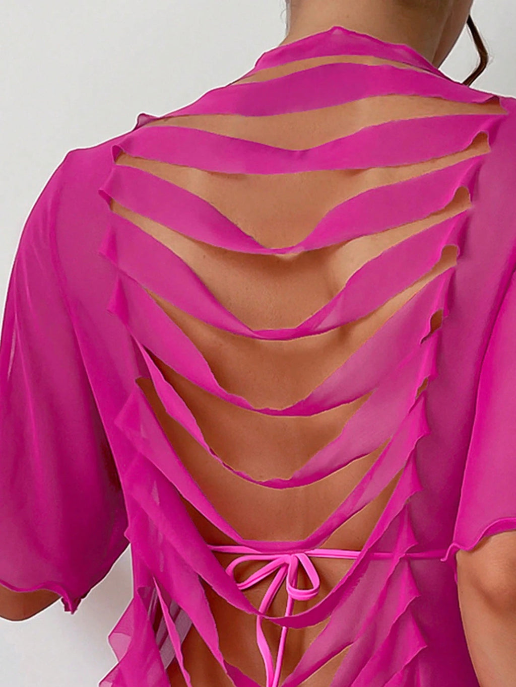 Swim SXY Summer Beach Solid Ripped Mesh Cover Up - image 9