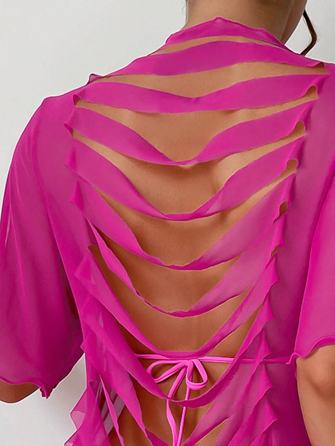 Swim SXY Summer Beach Solid Ripped Mesh Cover Up - image 9