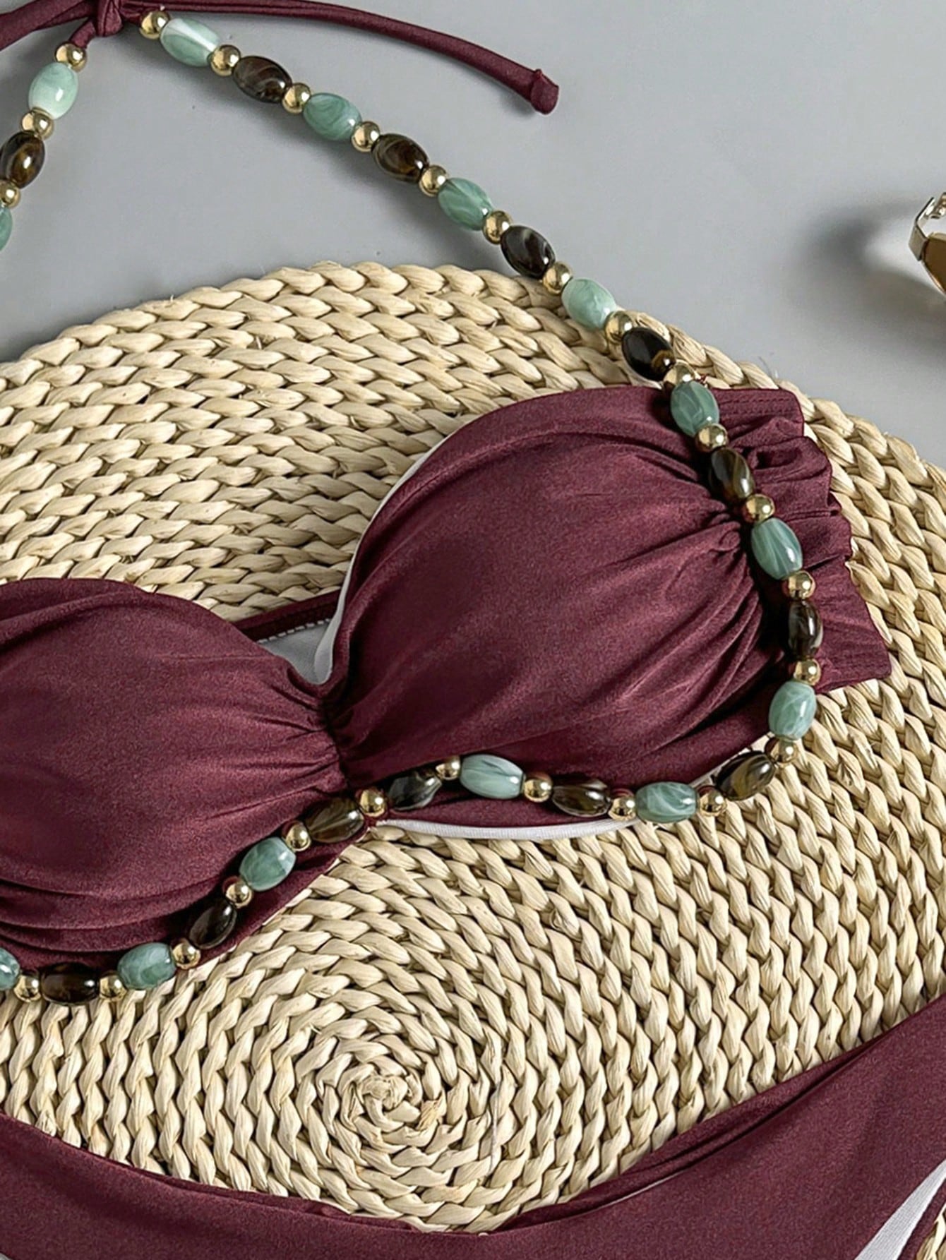 Swim Chiccia Swim Chic Women's Solid Color Beaded Tie Strap Swimwear