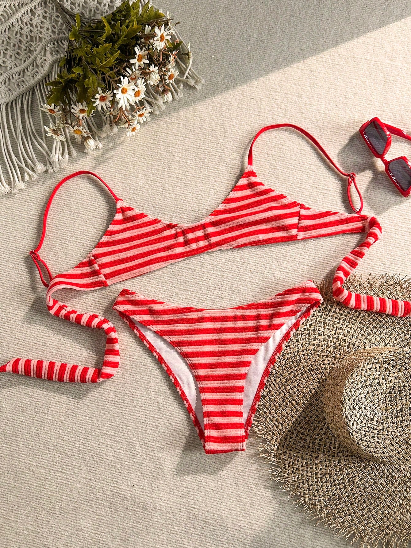 Swim Mod Summer Beach Women 2 Pieces Set Green Special Texture Fabric
