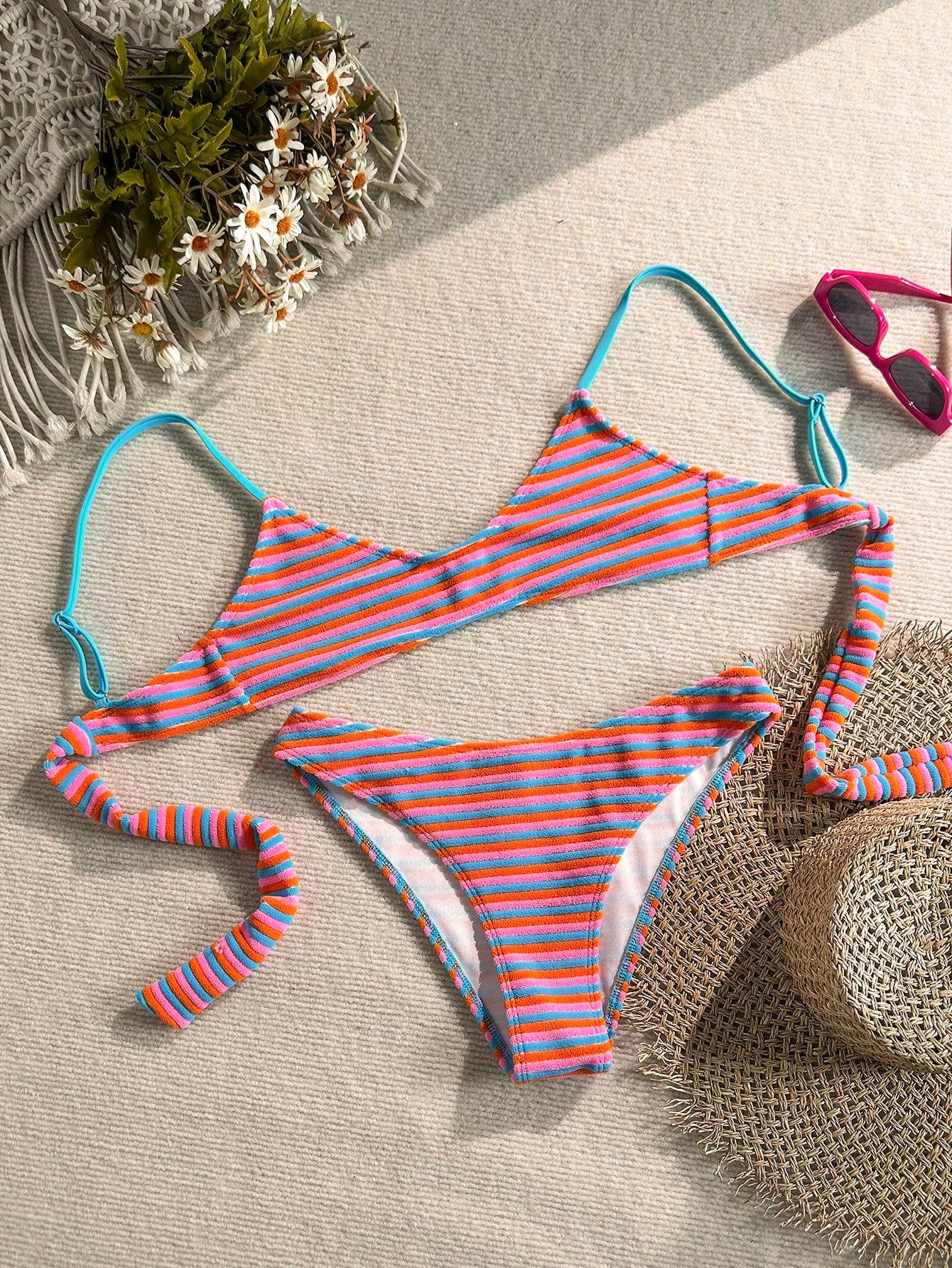 Swim Mod Summer Beach Women 2 Pieces Set Green Special Texture Fabric