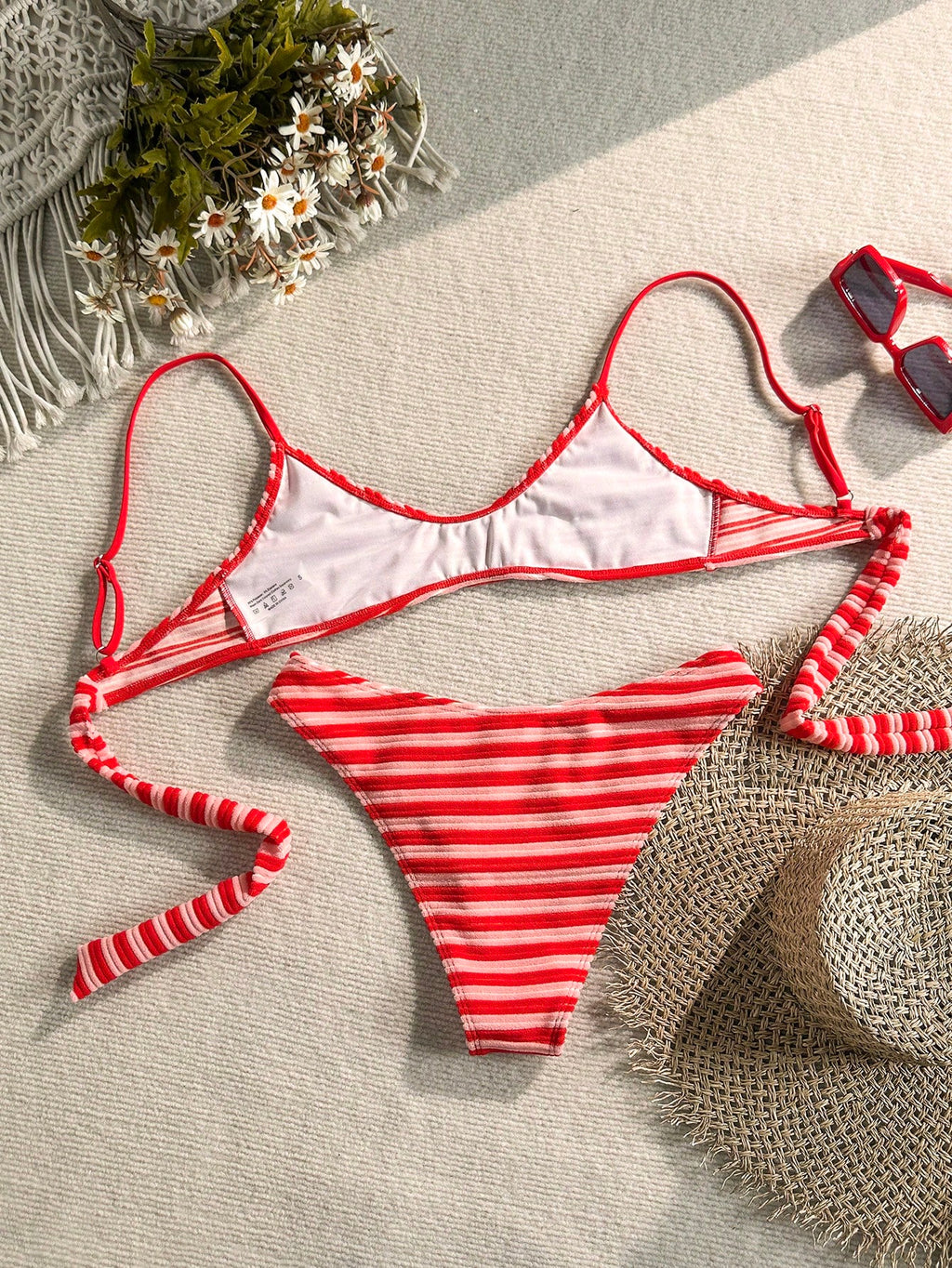 Swim Mod Summer Beach Women 2 Pieces Set Green Special Texture Fabric