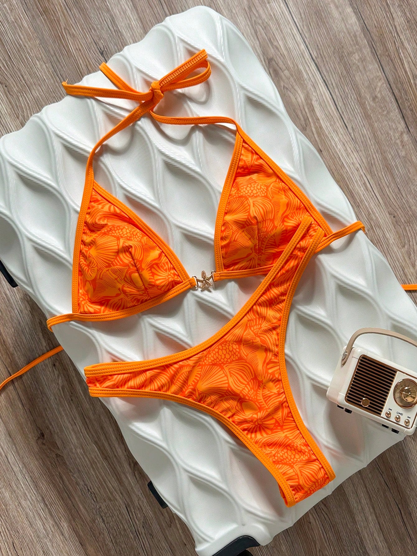 Swim Vcay Spring/Summer Solid Color Triangle Wireless Halter Backless