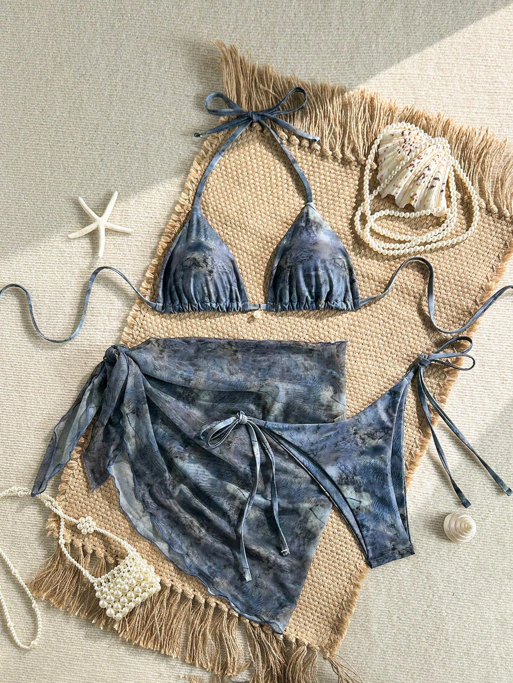 Swim SXY 3pcs/Set Spring & Summer Holiday Random Floral Print Gold Pearl Decor H