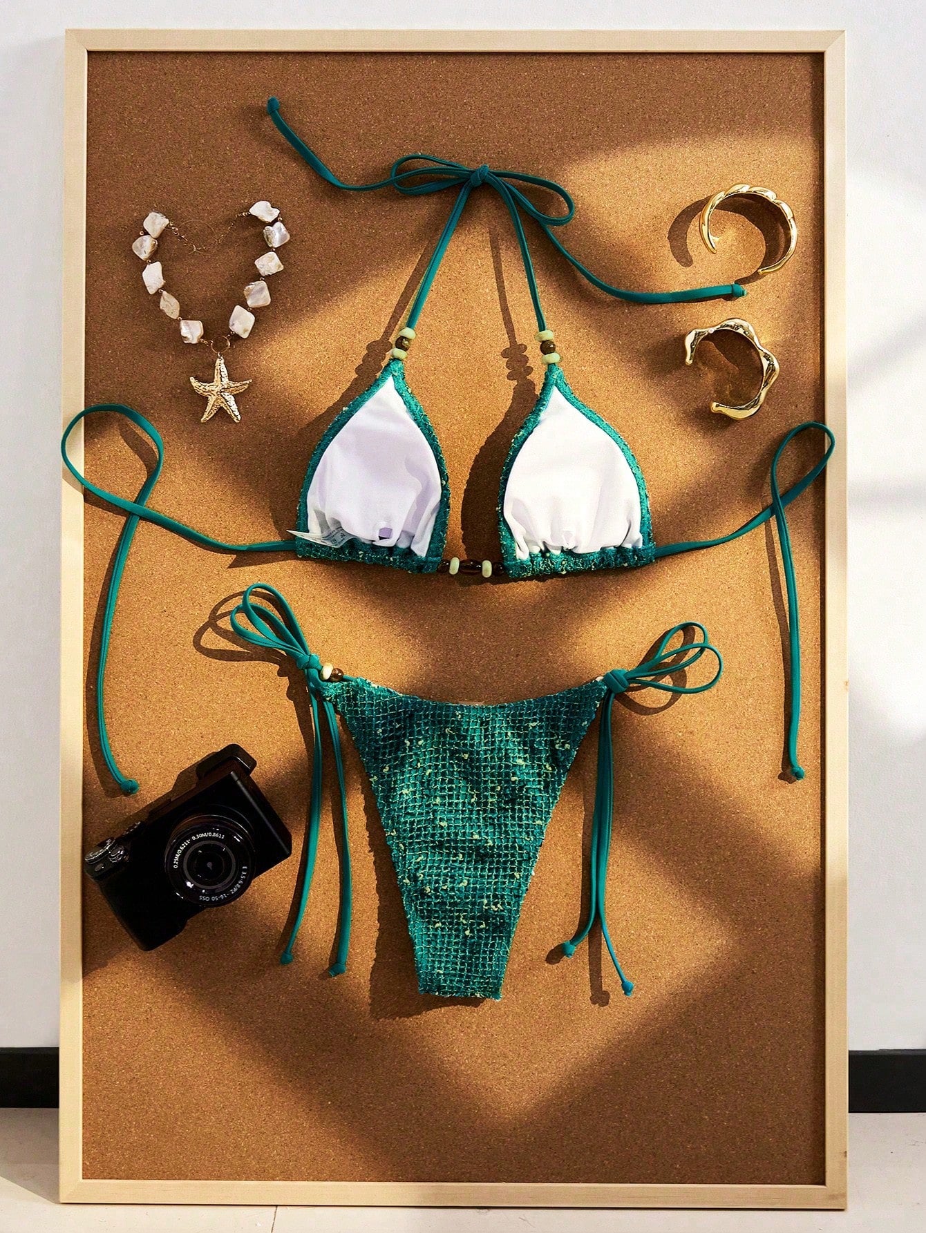 Women's Crochet Beaded Halter Backless Sexy Bikini Set, Bohemian