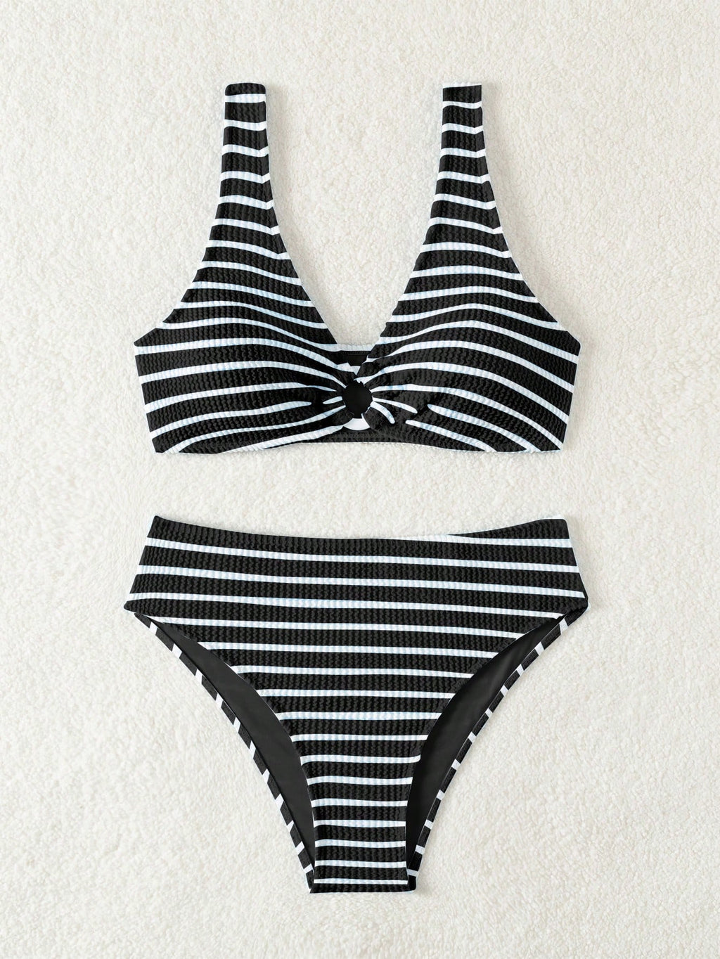 Swim Vcay Women's Striped Circular Ring Connected Sexy Bikini Set For
