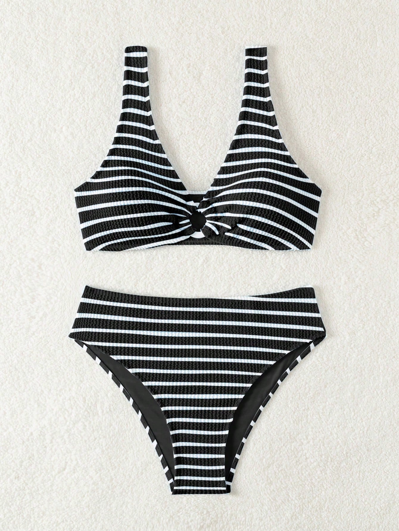 Swim Vcay Women's Striped Circular Ring Connected Sexy Bikini Set For