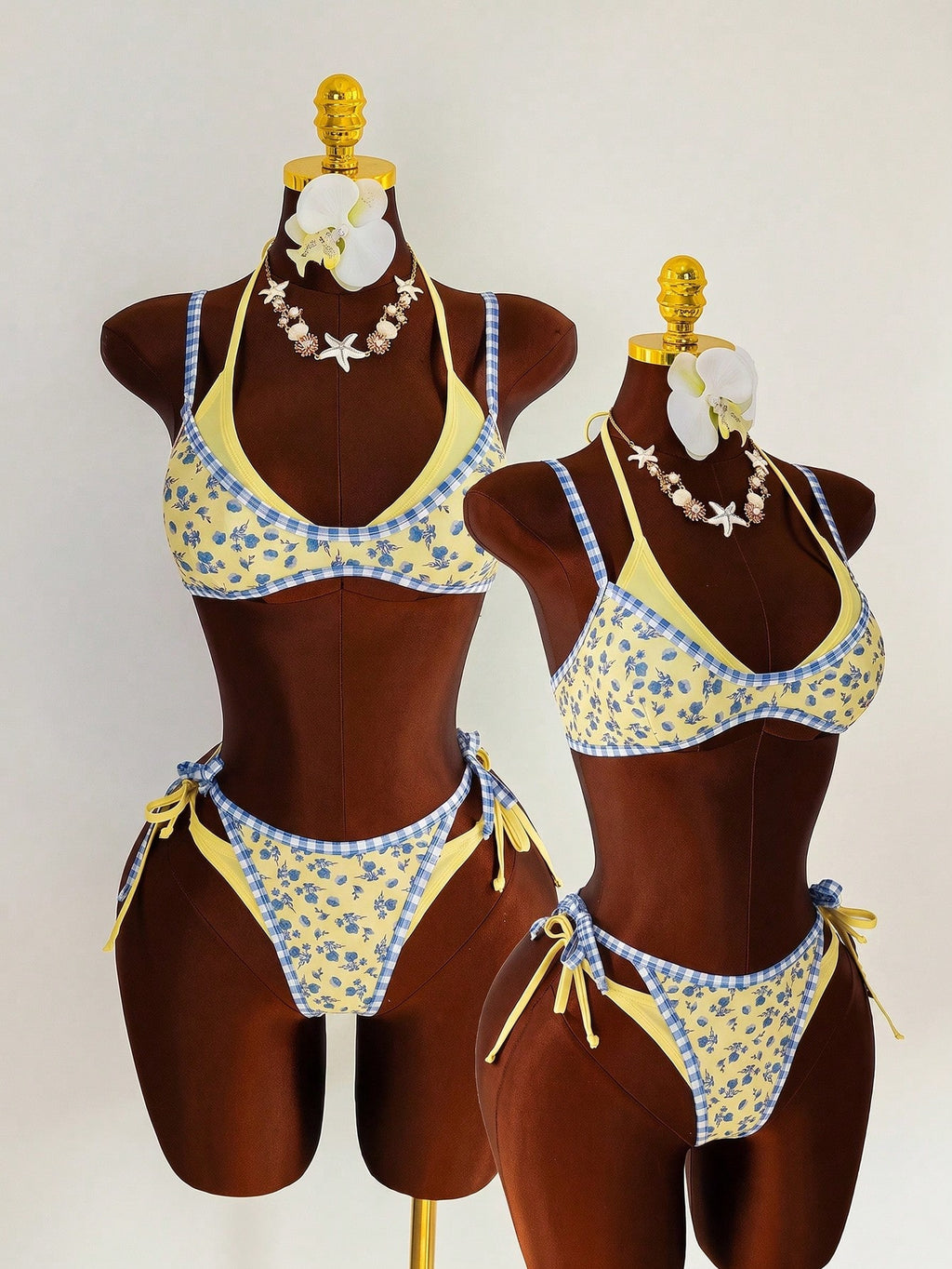 Swim Mod Women's Cute Yellow Floral Print 2 Pieces Bikini Set,