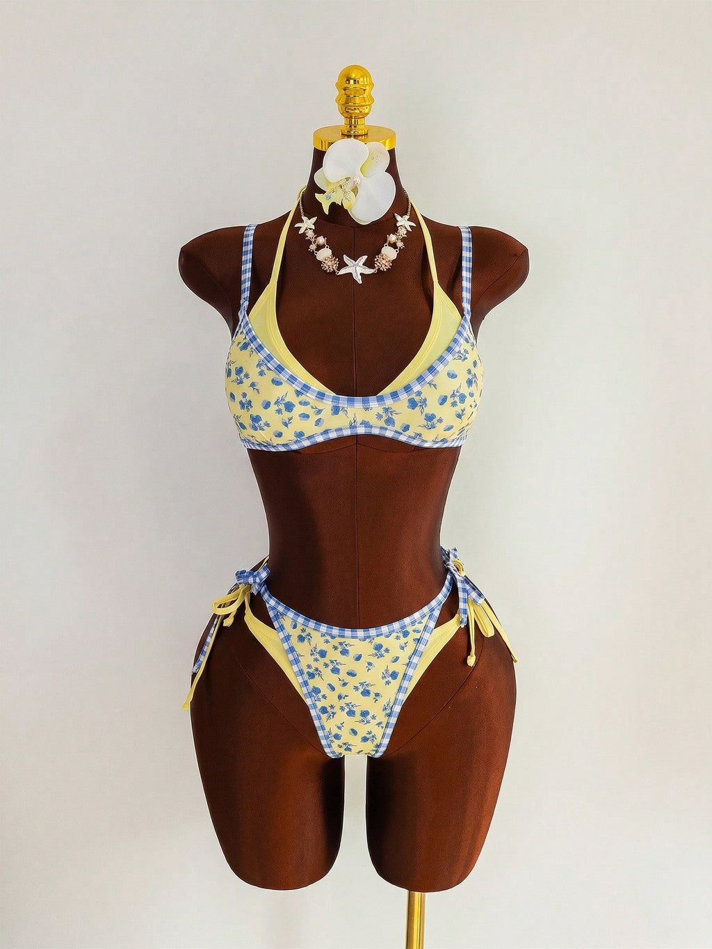 Swim Mod Women's Cute Yellow Floral Print 2 Pieces Bikini Set,