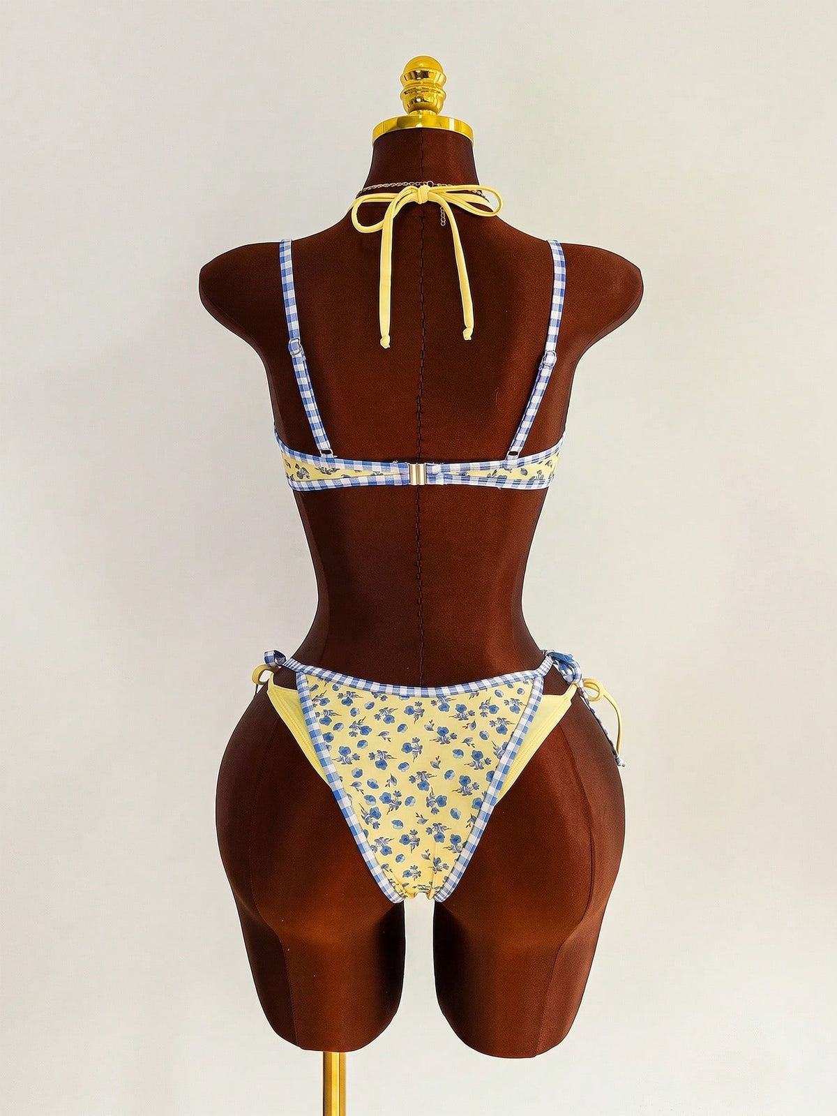 Swim Mod Women's Cute Yellow Floral Print 2 Pieces Bikini Set, Triangle Top&Tie Side Bottom Summer Beach - image 6