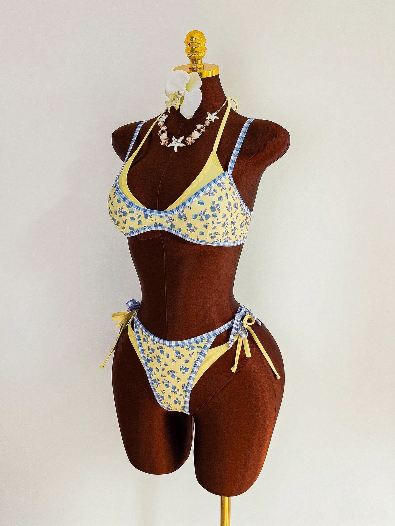 Swim Mod Women's Cute Yellow Floral Print 2 Pieces Bikini Set,