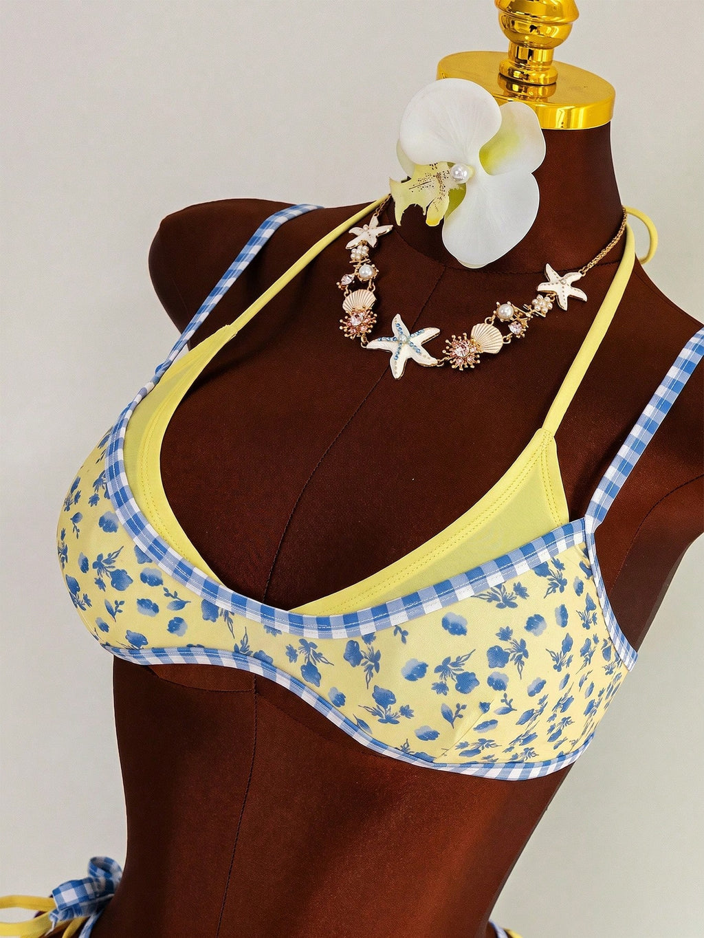 Swim Mod Women's Cute Yellow Floral Print 2 Pieces Bikini Set,