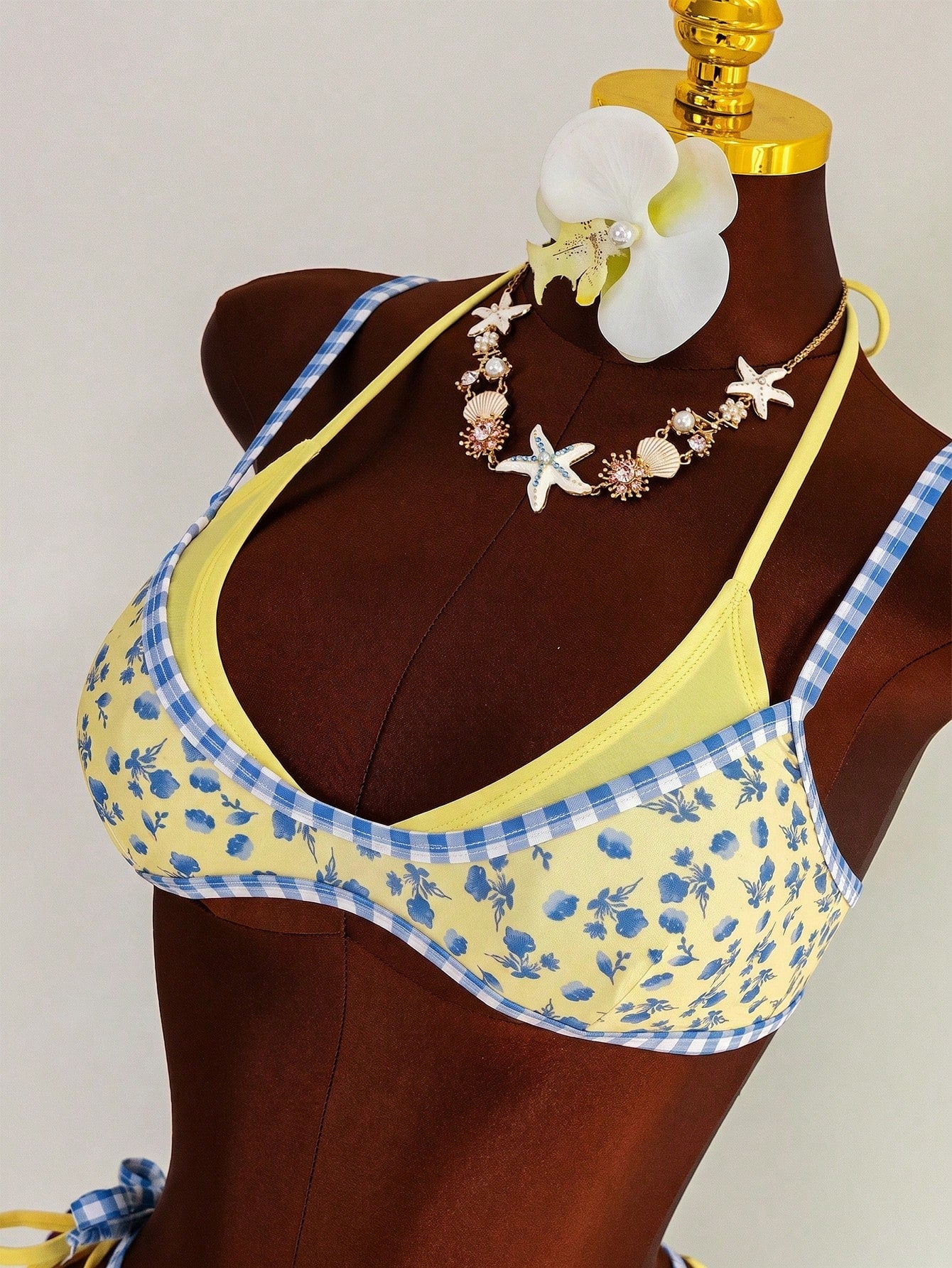 Swim Mod Women's Cute Yellow Floral Print 2 Pieces Bikini Set,