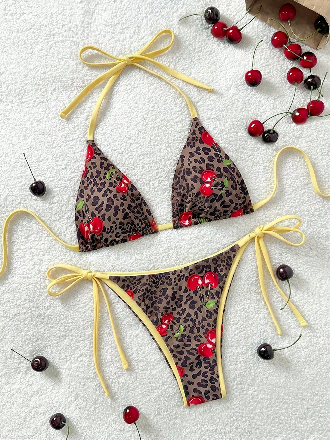Soleia 2pcs/Set Women's Vacation Cow Print Contrasting Magenta