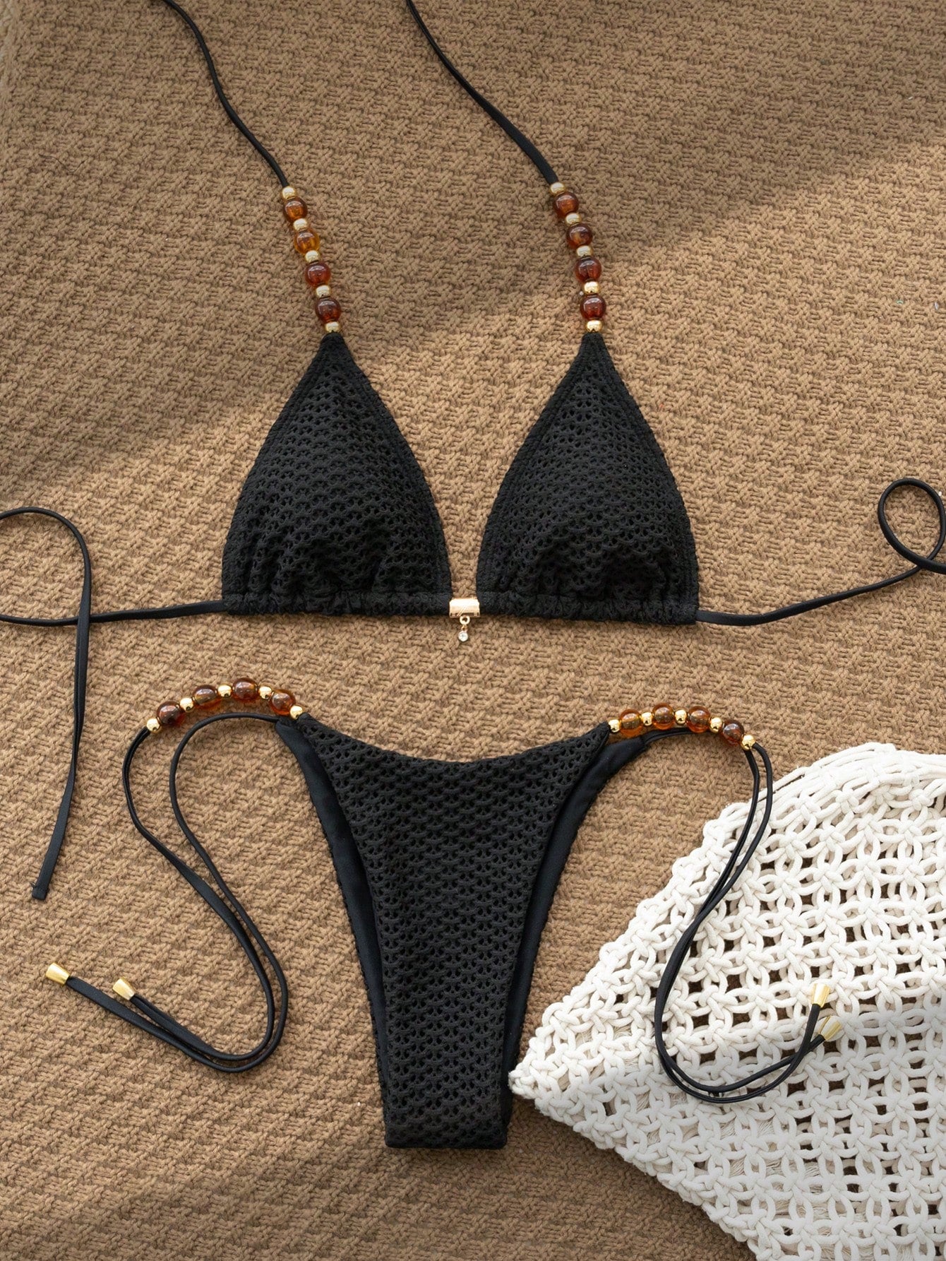 Swim Chiccia Women's White Pearl Spaghetti Strap Halter Sexy Beach Bikini Swimwear, Summer - image 8