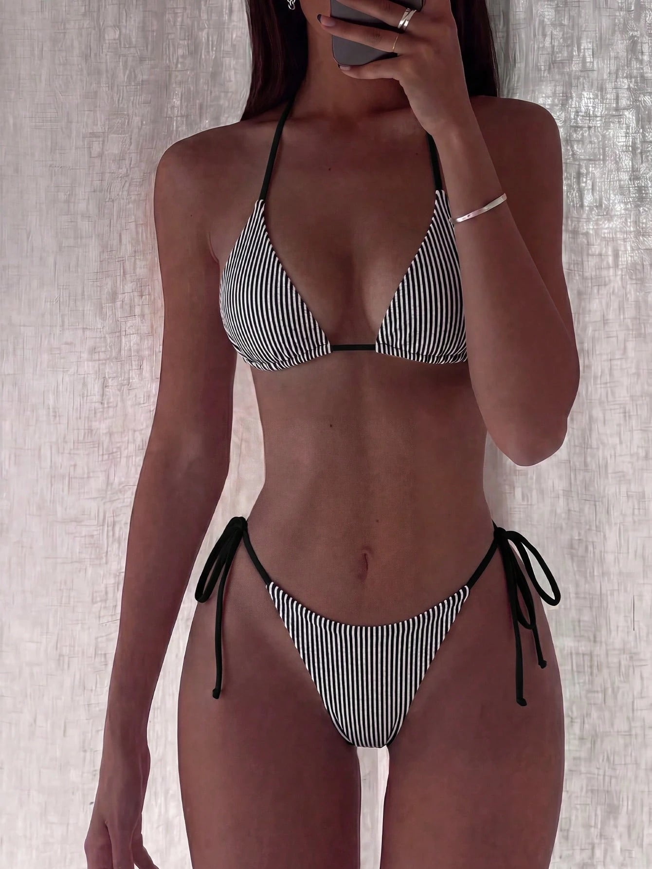 Swim Mod Women's Red And White Striped Bikini Set,Summer Tropical Beach Party Ho
